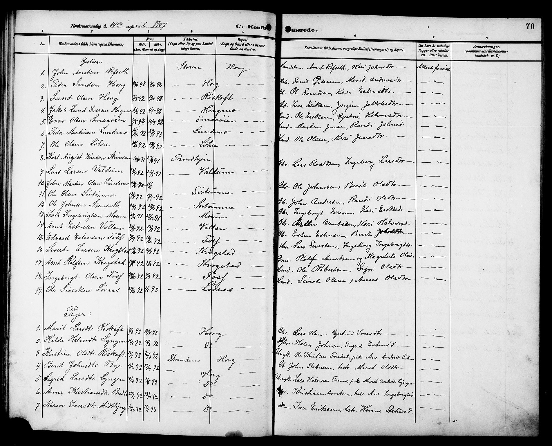Ministerialprotokoller, klokkerbøker og fødselsregistre - Sør-Trøndelag, SAT/A-1456/692/L1112: Parish register (copy) no. 692C07, 1904-1918, p. 70