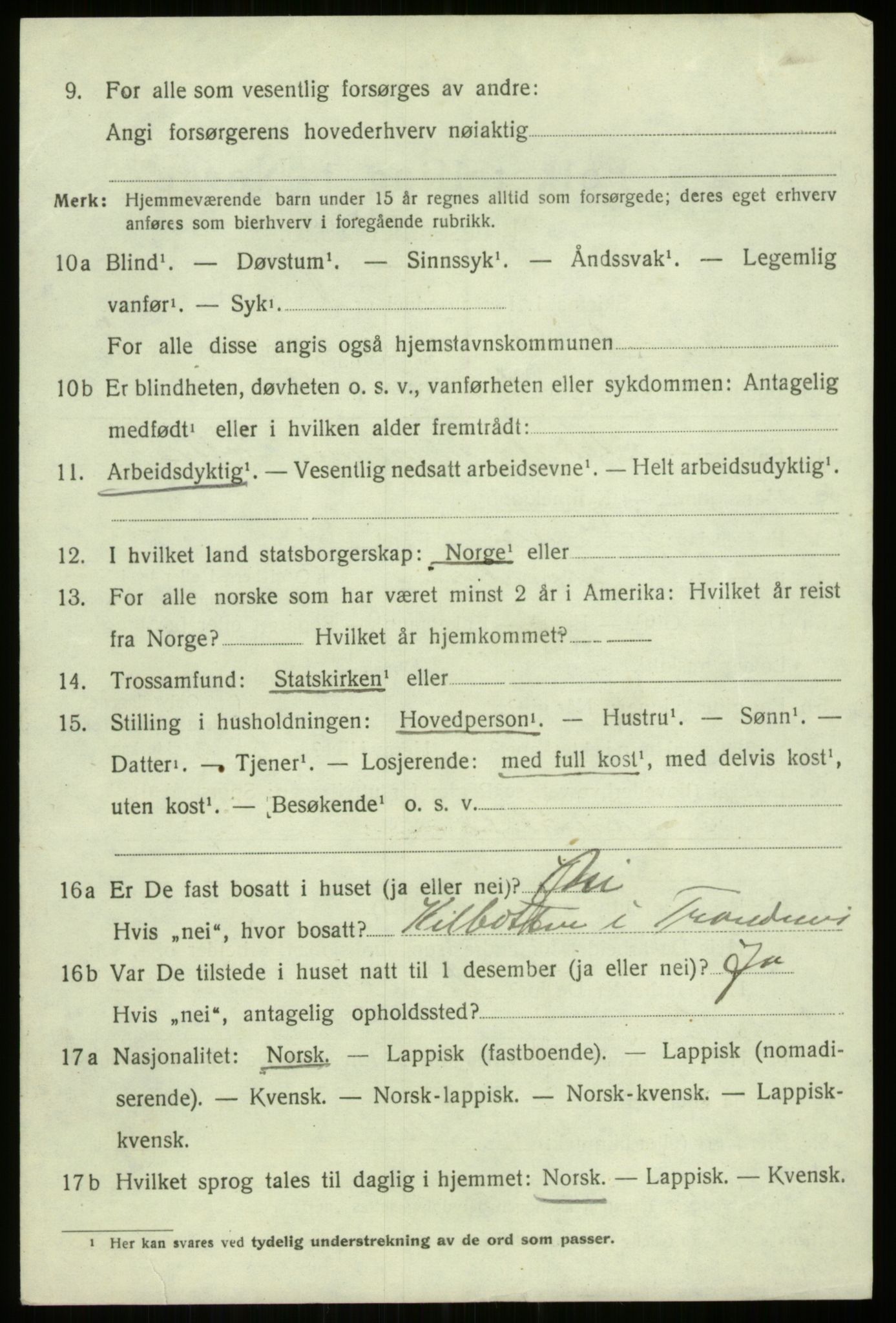 SATØ, 1920 census for Trondenes, 1920, p. 4390