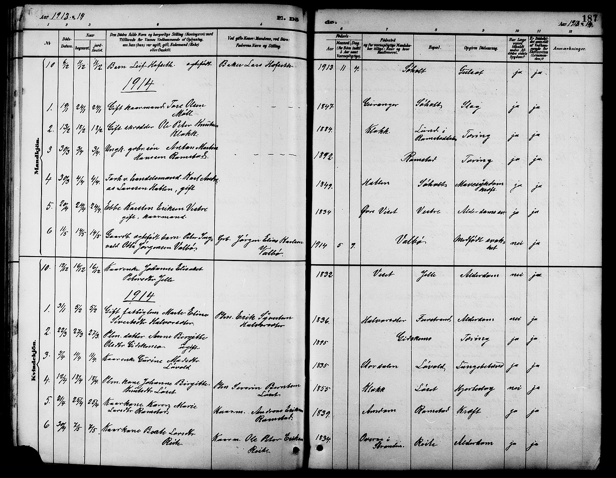 Ministerialprotokoller, klokkerbøker og fødselsregistre - Møre og Romsdal, AV/SAT-A-1454/522/L0327: Parish register (copy) no. 522C06, 1890-1915, p. 187