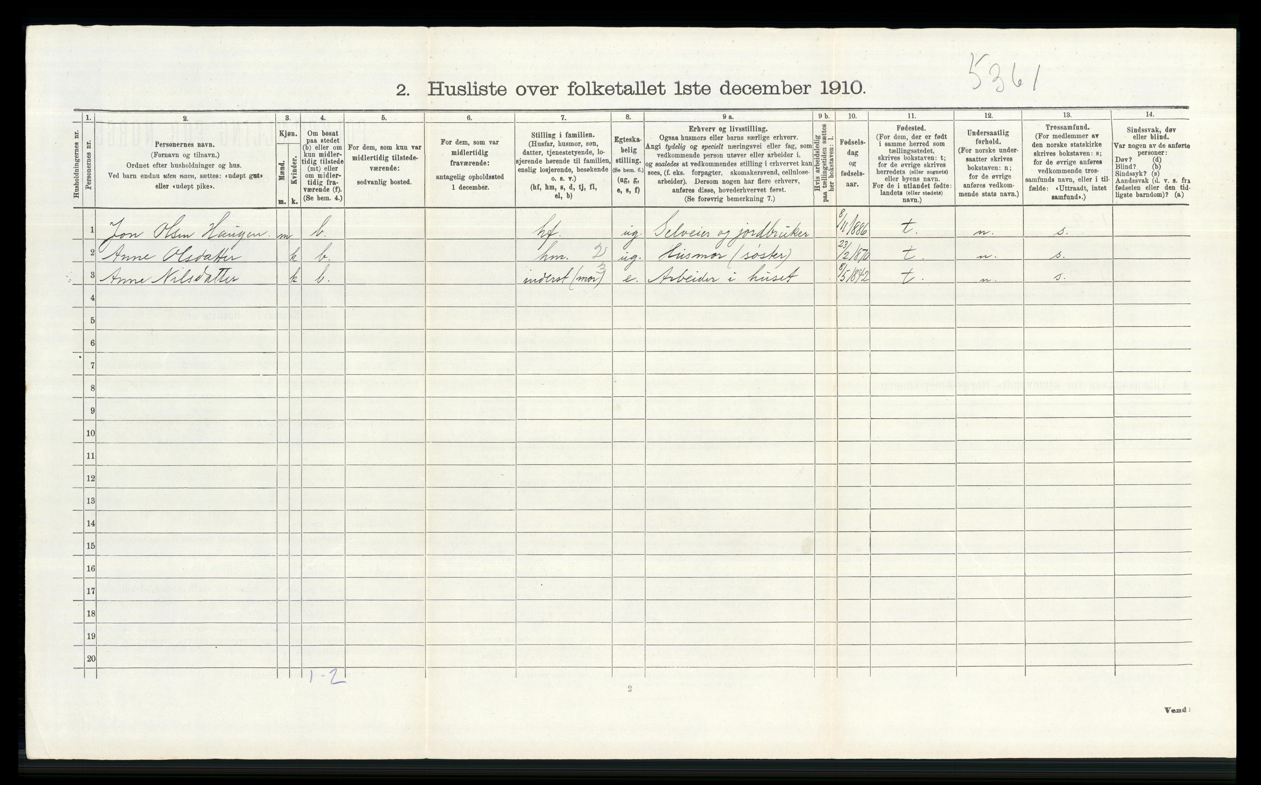 RA, 1910 census for Lom, 1910, p. 702