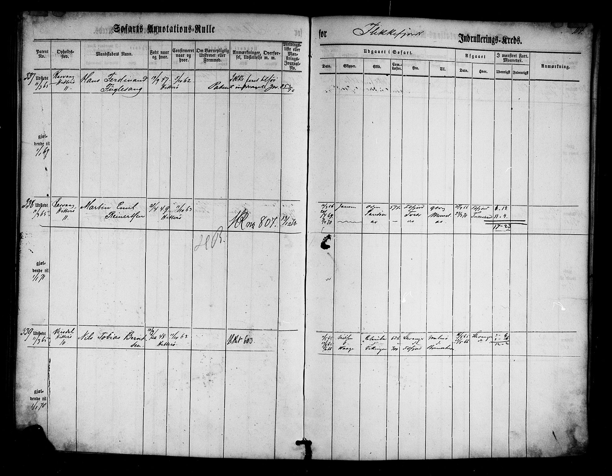 Flekkefjord mønstringskrets, AV/SAK-2031-0018/F/Fa/L0001: Annotasjonsrulle nr 1-435 med register, N-1, 1860-1867, p. 135