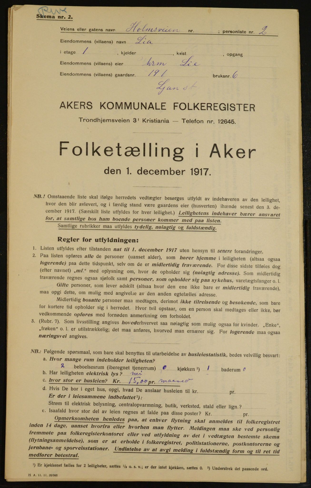 OBA, Municipal Census 1917 for Aker, 1917, p. 16329