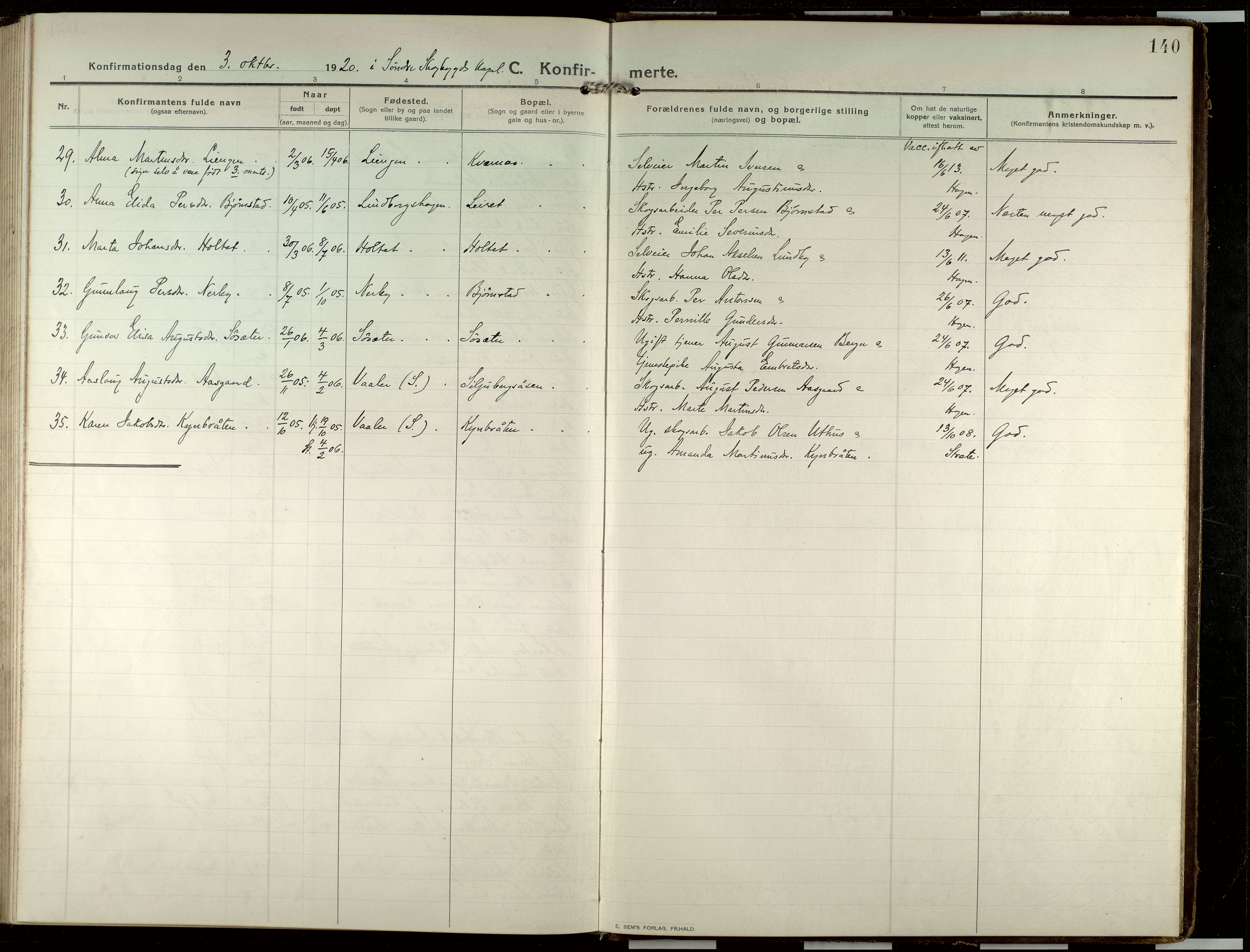 Elverum prestekontor, SAH/PREST-044/H/Ha/Haa/L0022: Parish register (official) no. 22, 1913-1924, p. 140