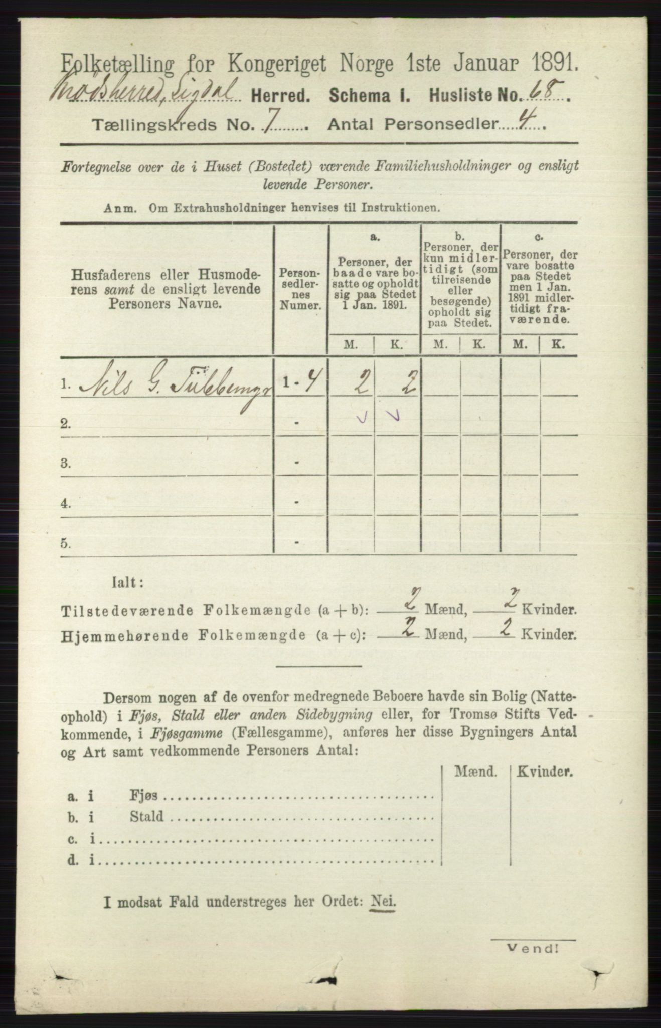 RA, 1891 census for 0621 Sigdal, 1891, p. 7019