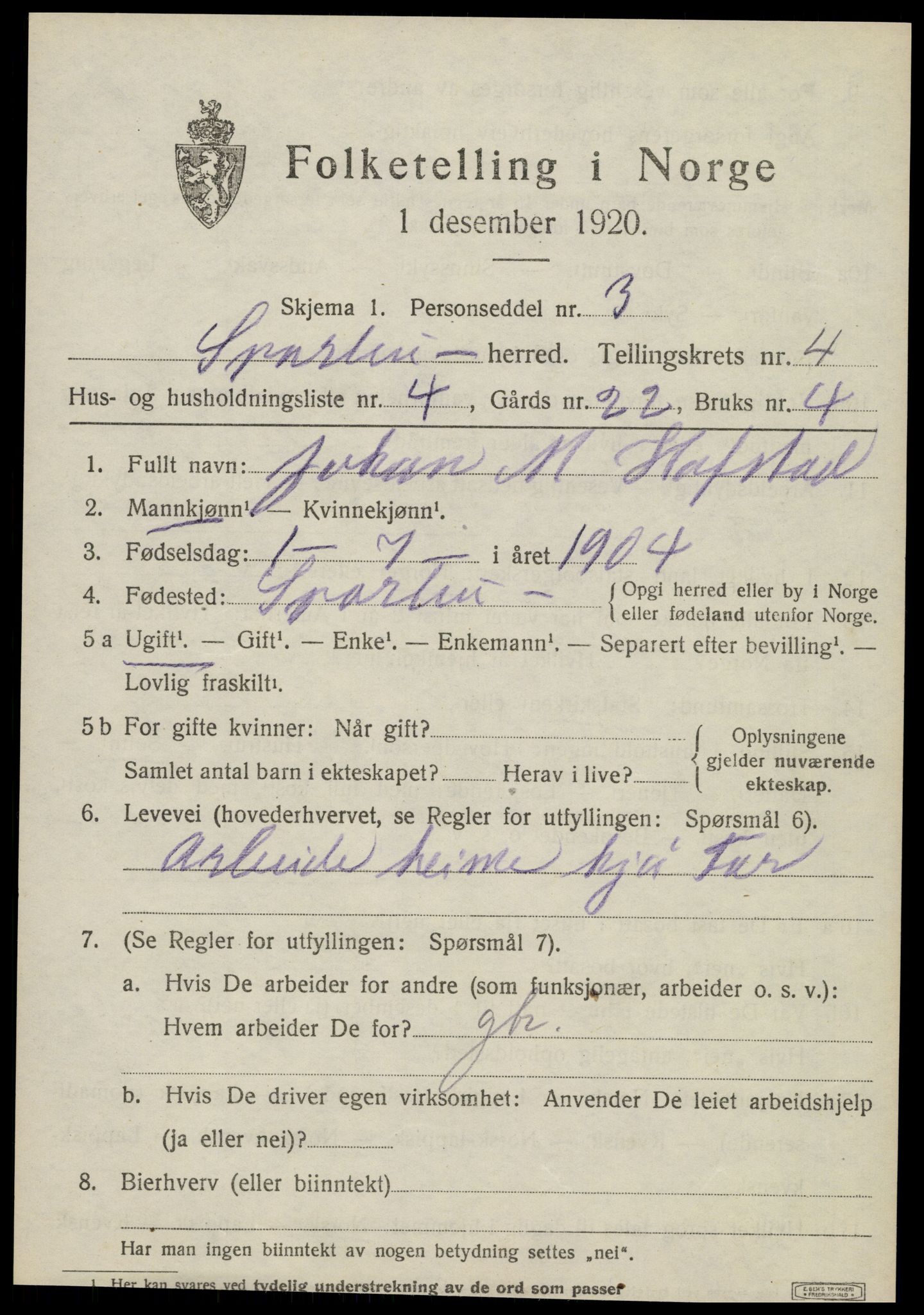 SAT, 1920 census for Sparbu, 1920, p. 5209