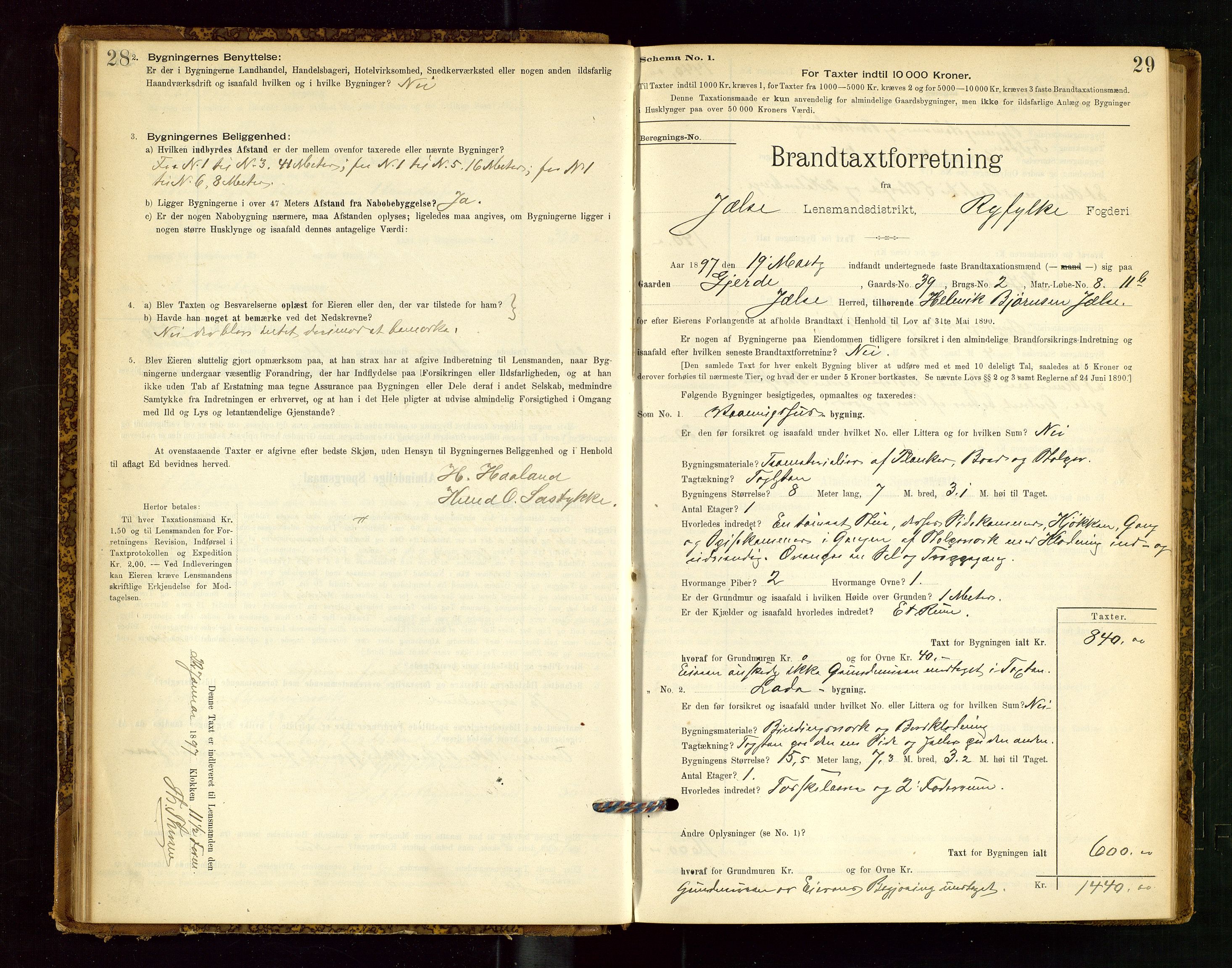 Jelsa lensmannskontor, SAST/A-100360/Gob/L0001: "Brandtaxationsprotocol", 1895-1918, p. 28-29