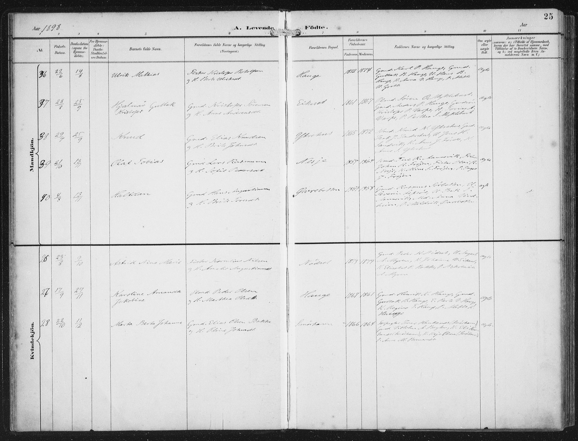 Bremanger sokneprestembete, AV/SAB-A-82201/H/Haa/Haab/L0002: Parish register (official) no. B  2, 1896-1908, p. 25