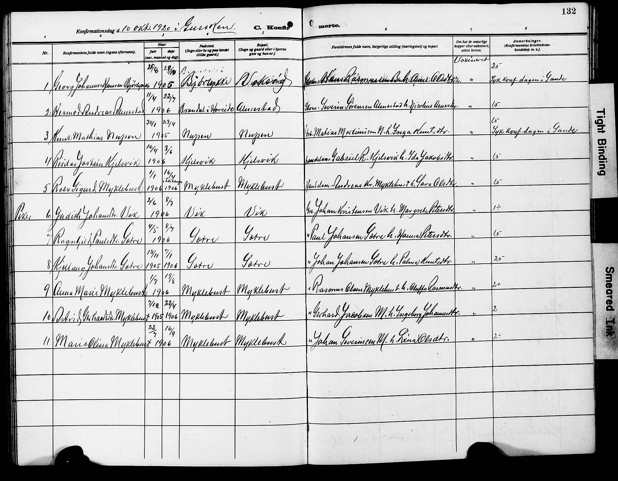 Ministerialprotokoller, klokkerbøker og fødselsregistre - Møre og Romsdal, AV/SAT-A-1454/503/L0050: Parish register (copy) no. 503C05, 1909-1922, p. 132