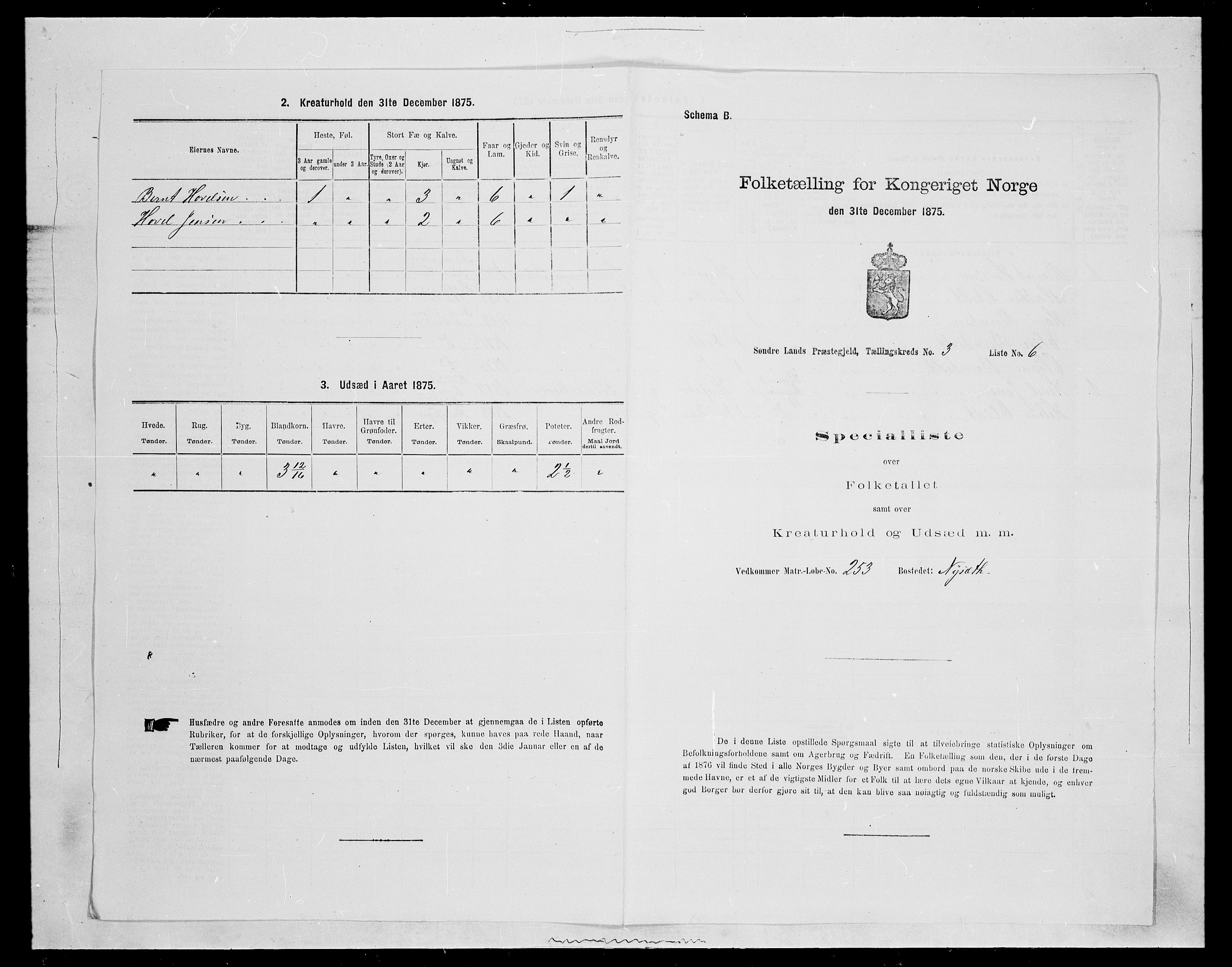 SAH, 1875 census for 0536P Søndre Land, 1875, p. 464