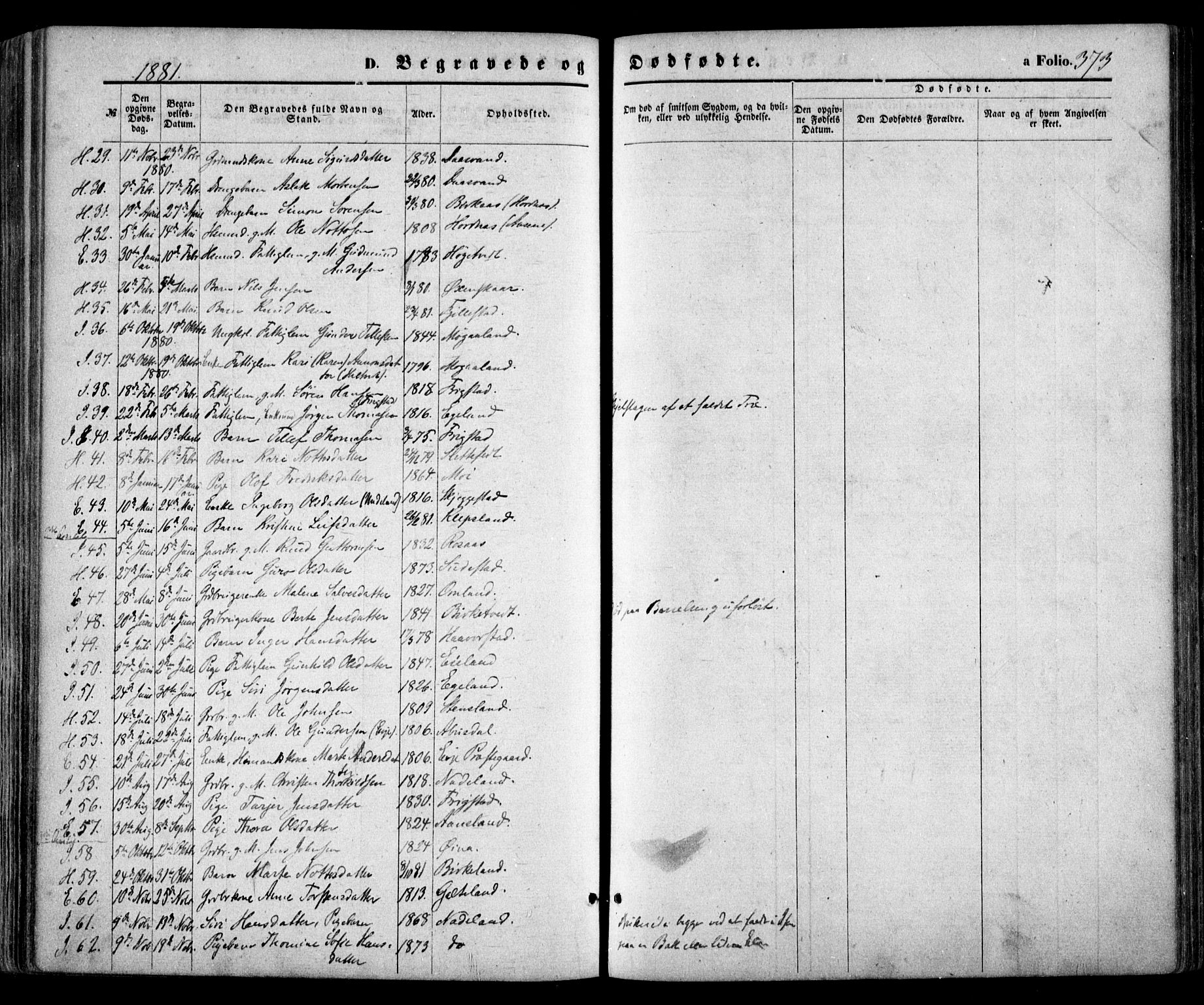 Evje sokneprestkontor, SAK/1111-0008/F/Fa/Faa/L0006: Parish register (official) no. A 6, 1866-1884, p. 373