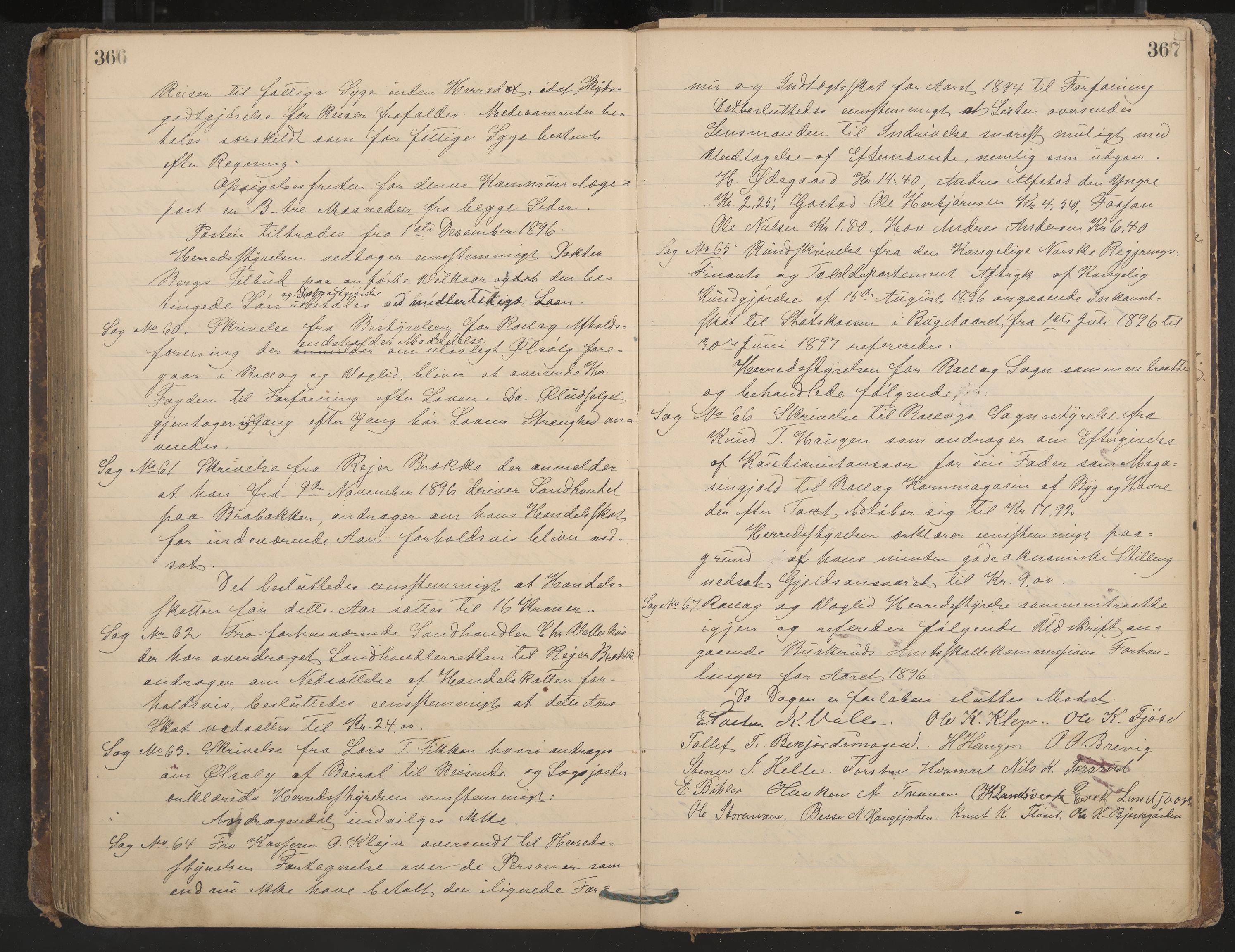 Rollag formannskap og sentraladministrasjon, IKAK/0632021-2/A/Aa/L0003: Møtebok, 1884-1897, p. 366-367