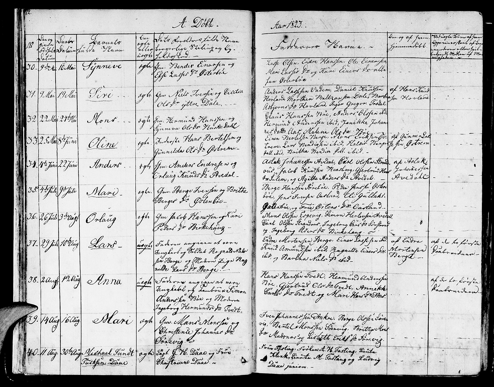 Lavik sokneprestembete, AV/SAB-A-80901: Parish register (official) no. A 2I, 1821-1842, p. 12