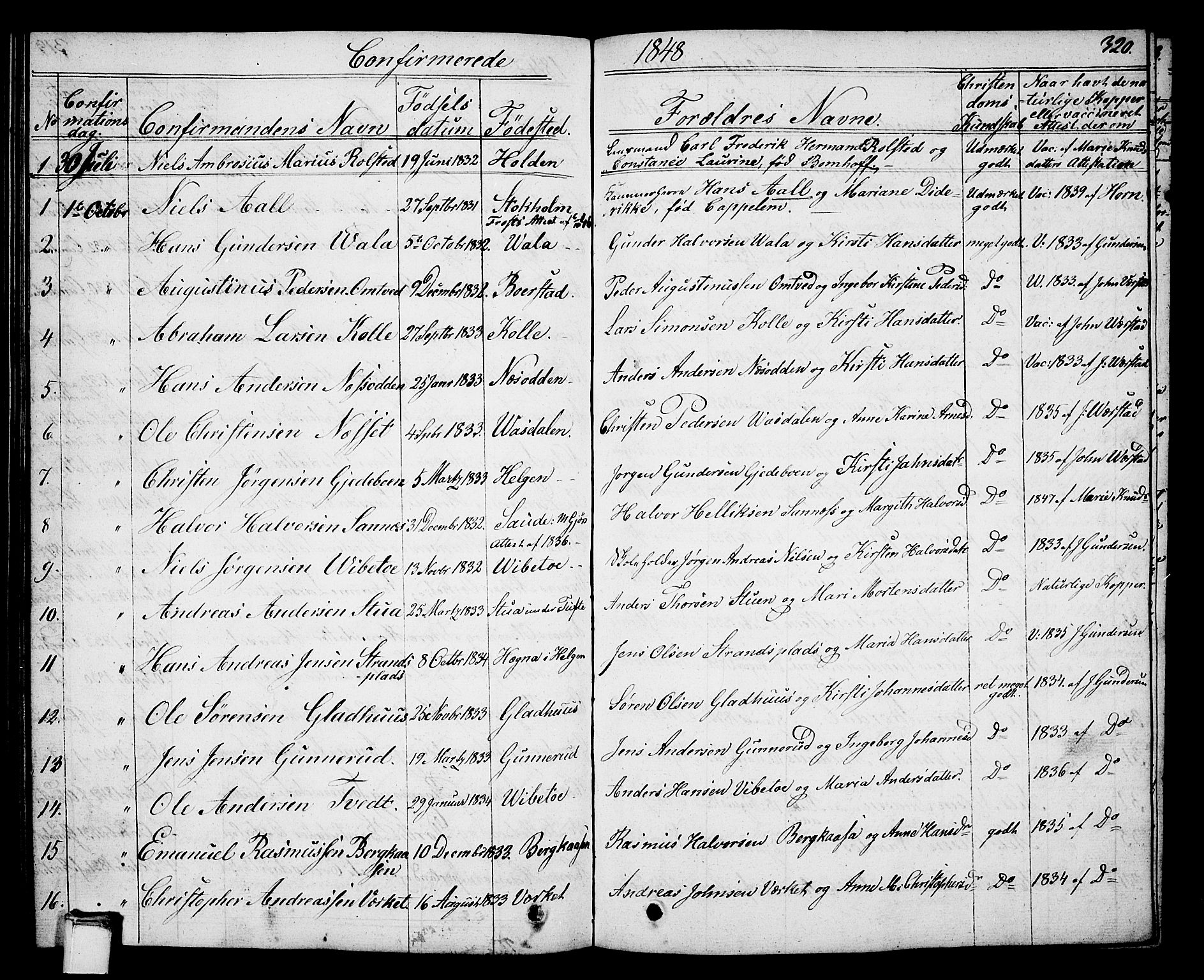 Holla kirkebøker, SAKO/A-272/G/Ga/L0002: Parish register (copy) no. I 2, 1830-1848, p. 320