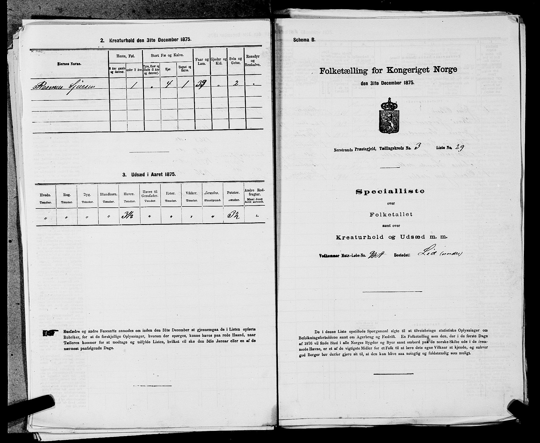 SAST, 1875 census for 1139P Nedstrand, 1875, p. 501