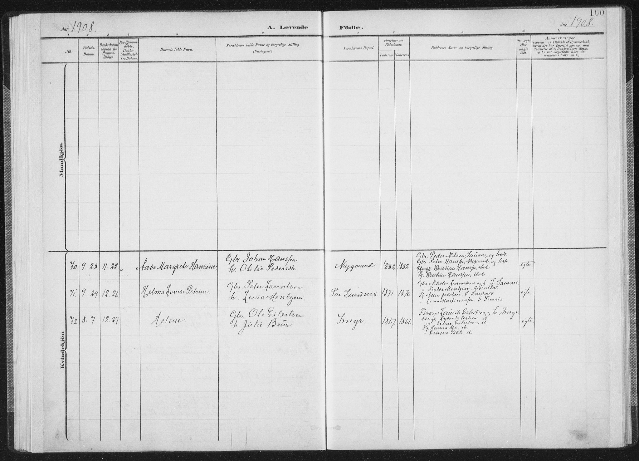 Ministerialprotokoller, klokkerbøker og fødselsregistre - Nordland, AV/SAT-A-1459/805/L0102: Parish register (official) no. 805A08I, 1900-1909, p. 100