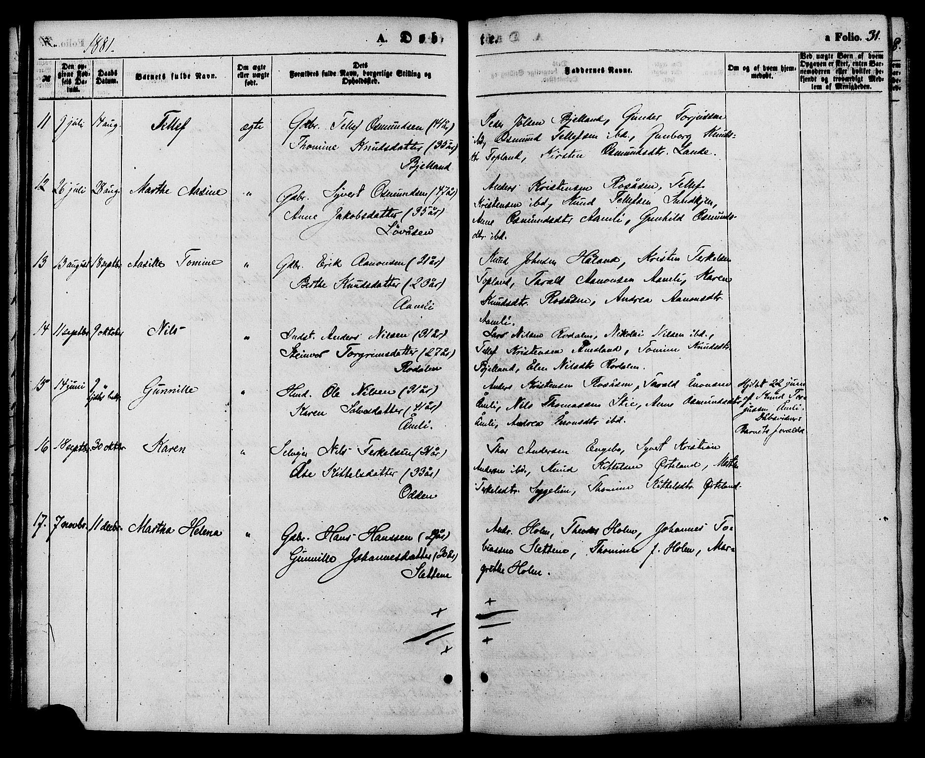 Herefoss sokneprestkontor, AV/SAK-1111-0019/F/Fa/Faa/L0002: Parish register (official) no. A 2, 1861-1886, p. 31