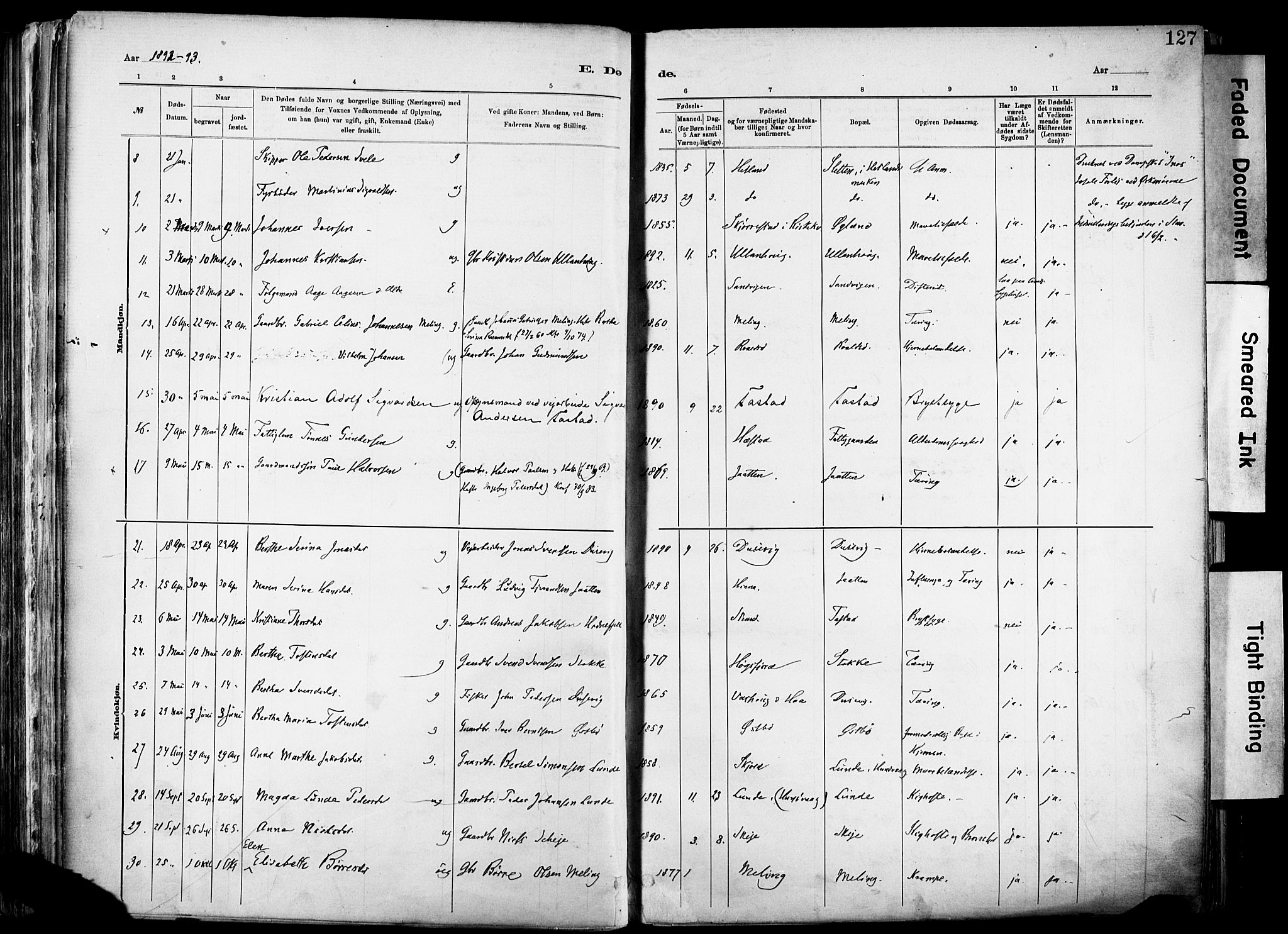Hetland sokneprestkontor, SAST/A-101826/30/30BA/L0012: Parish register (official) no. A 12, 1882-1912, p. 127