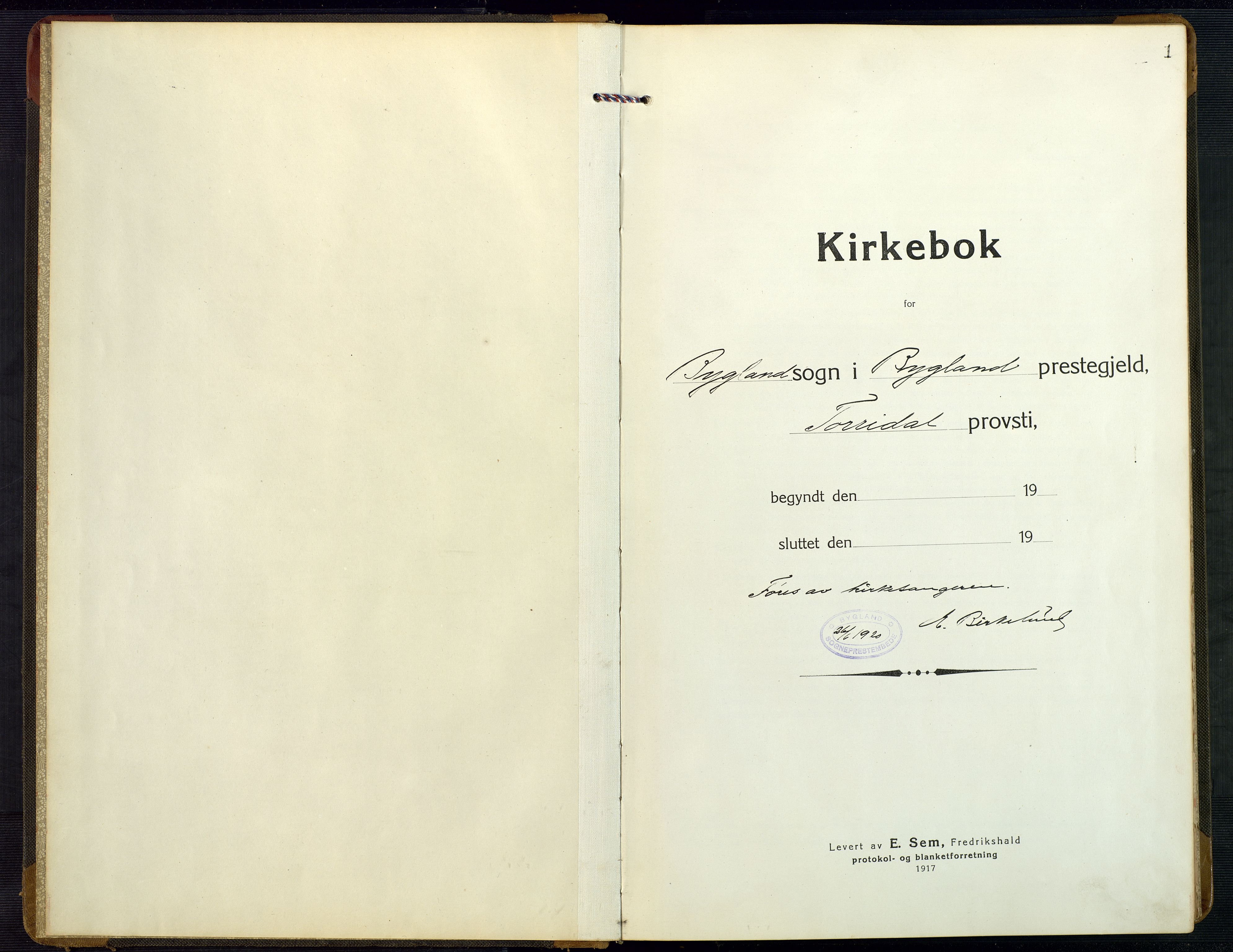 Bygland sokneprestkontor, SAK/1111-0006/F/Fb/Fbb/L0005: Parish register (copy) no. B 5, 1920-1955, p. 1