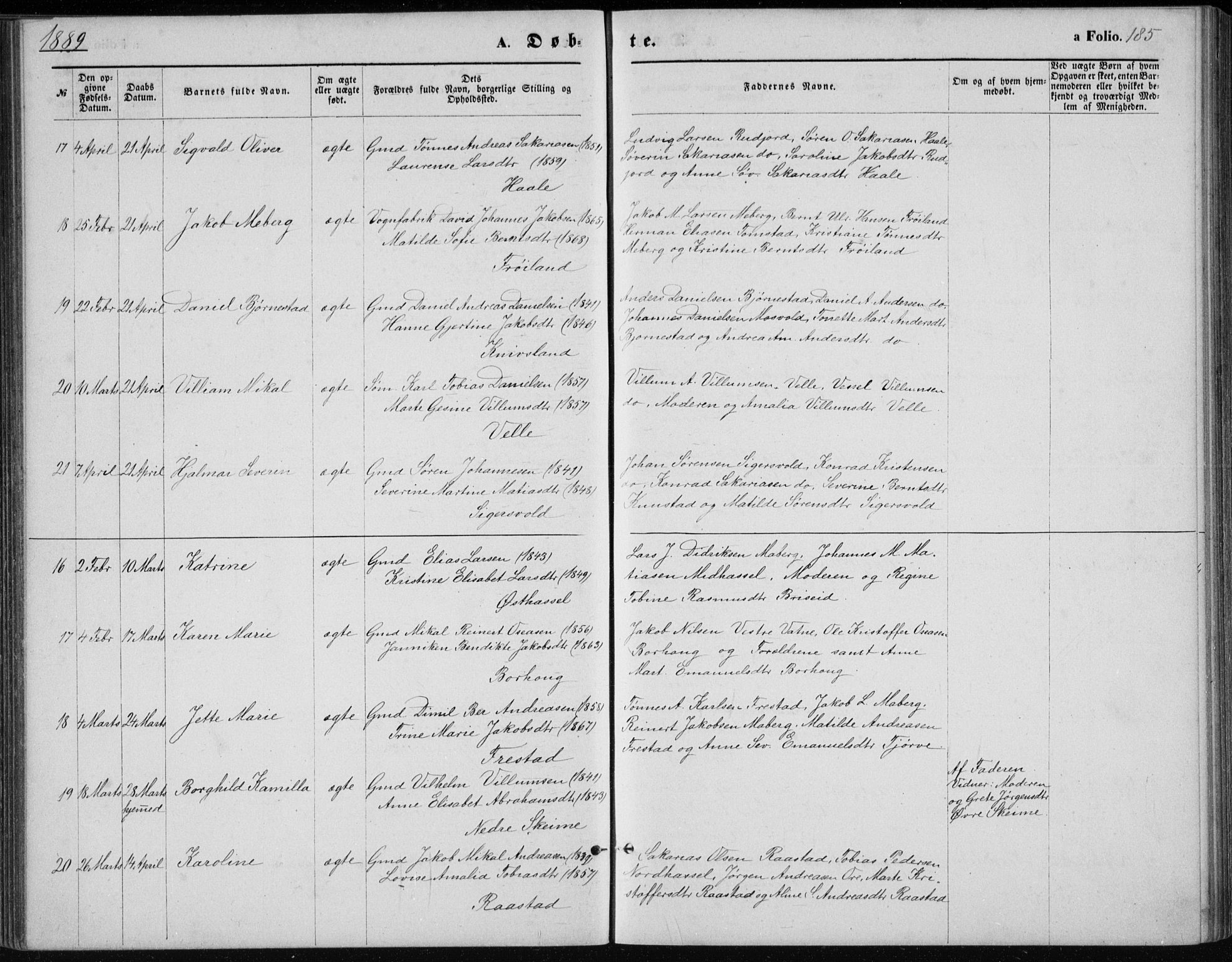 Lista sokneprestkontor, AV/SAK-1111-0027/F/Fb/L0004: Parish register (copy) no. B 4, 1877-1891, p. 185