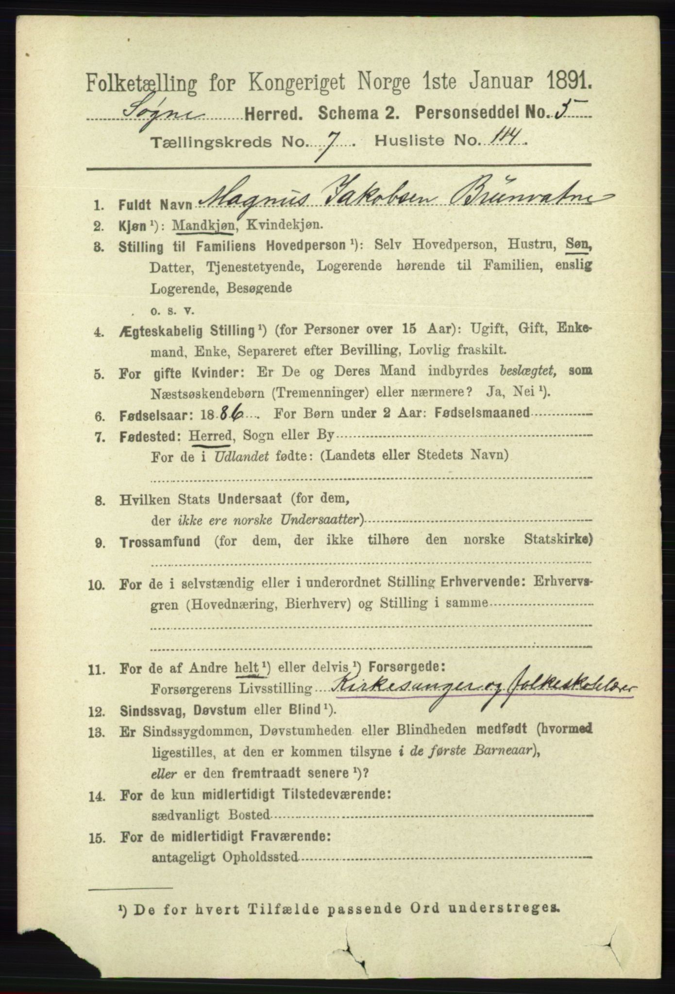 RA, 1891 census for 1018 Søgne, 1891, p. 2163