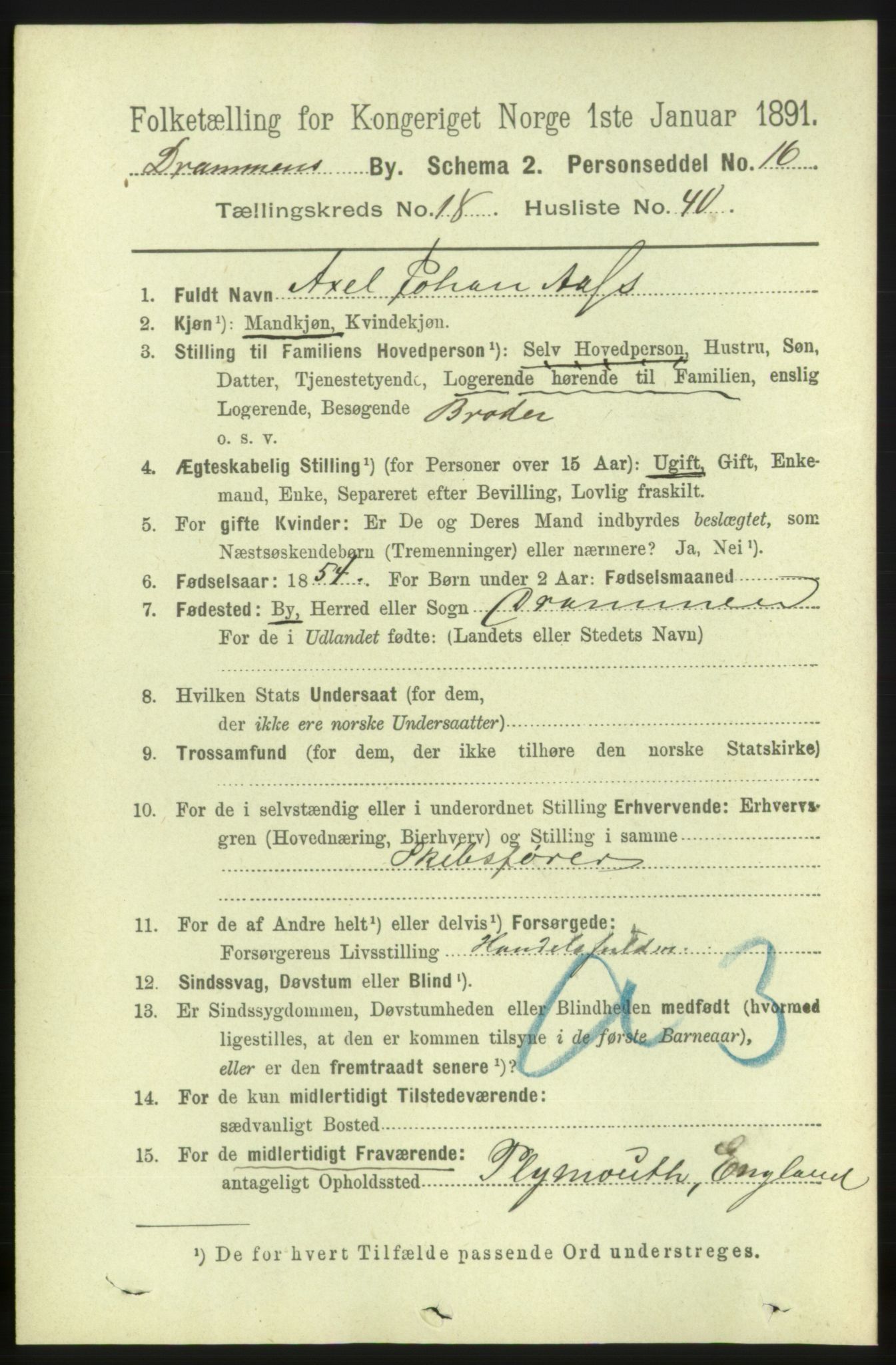 RA, 1891 census for 0602 Drammen, 1891, p. 11995