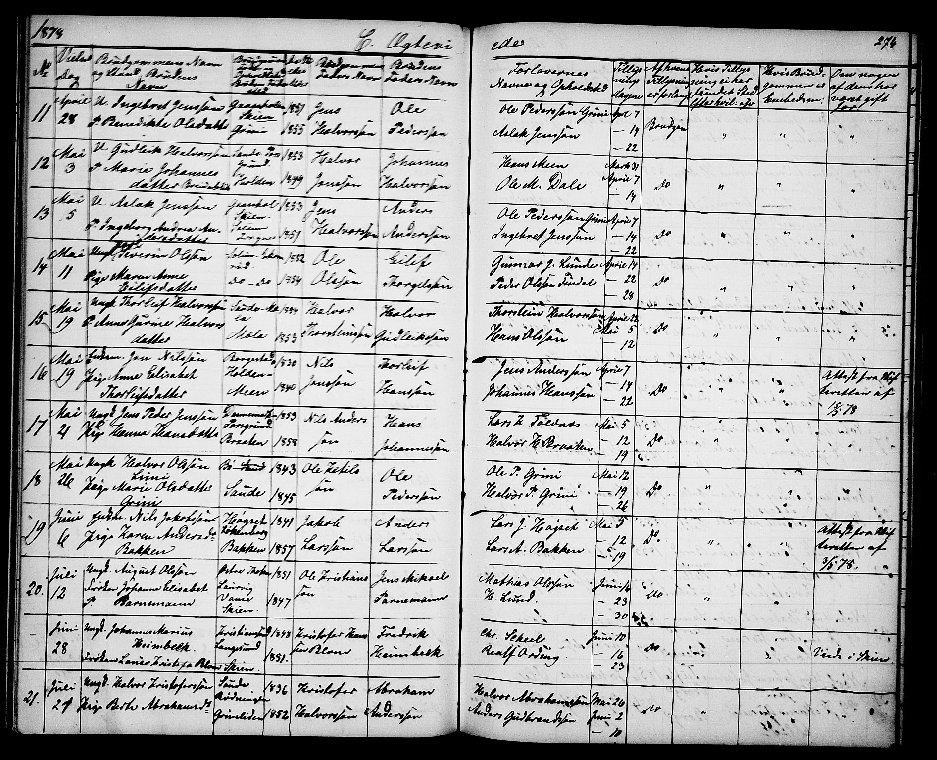 Gjerpen kirkebøker, SAKO/A-265/G/Ga/L0001: Parish register (copy) no. I 1, 1864-1882, p. 274
