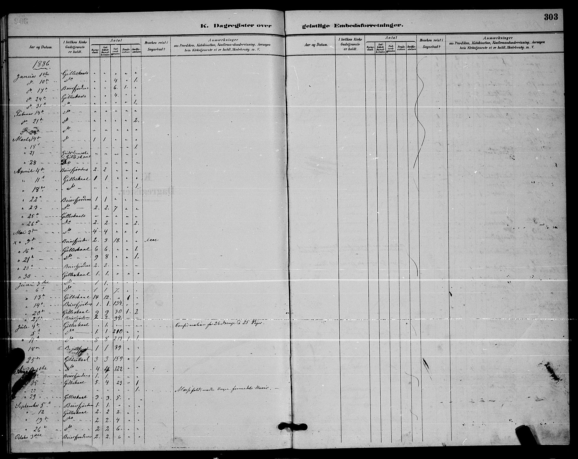 Ministerialprotokoller, klokkerbøker og fødselsregistre - Nordland, AV/SAT-A-1459/805/L0108: Parish register (copy) no. 805C04, 1885-1899, p. 303