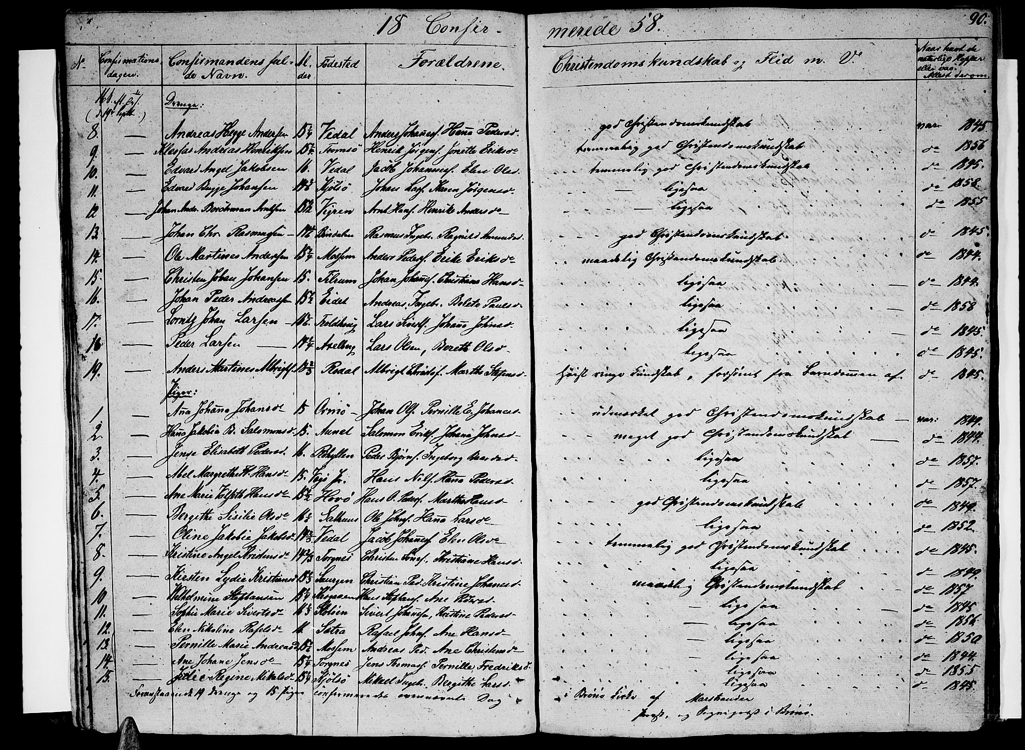 Ministerialprotokoller, klokkerbøker og fødselsregistre - Nordland, SAT/A-1459/813/L0211: Parish register (copy) no. 813C03, 1842-1863, p. 90