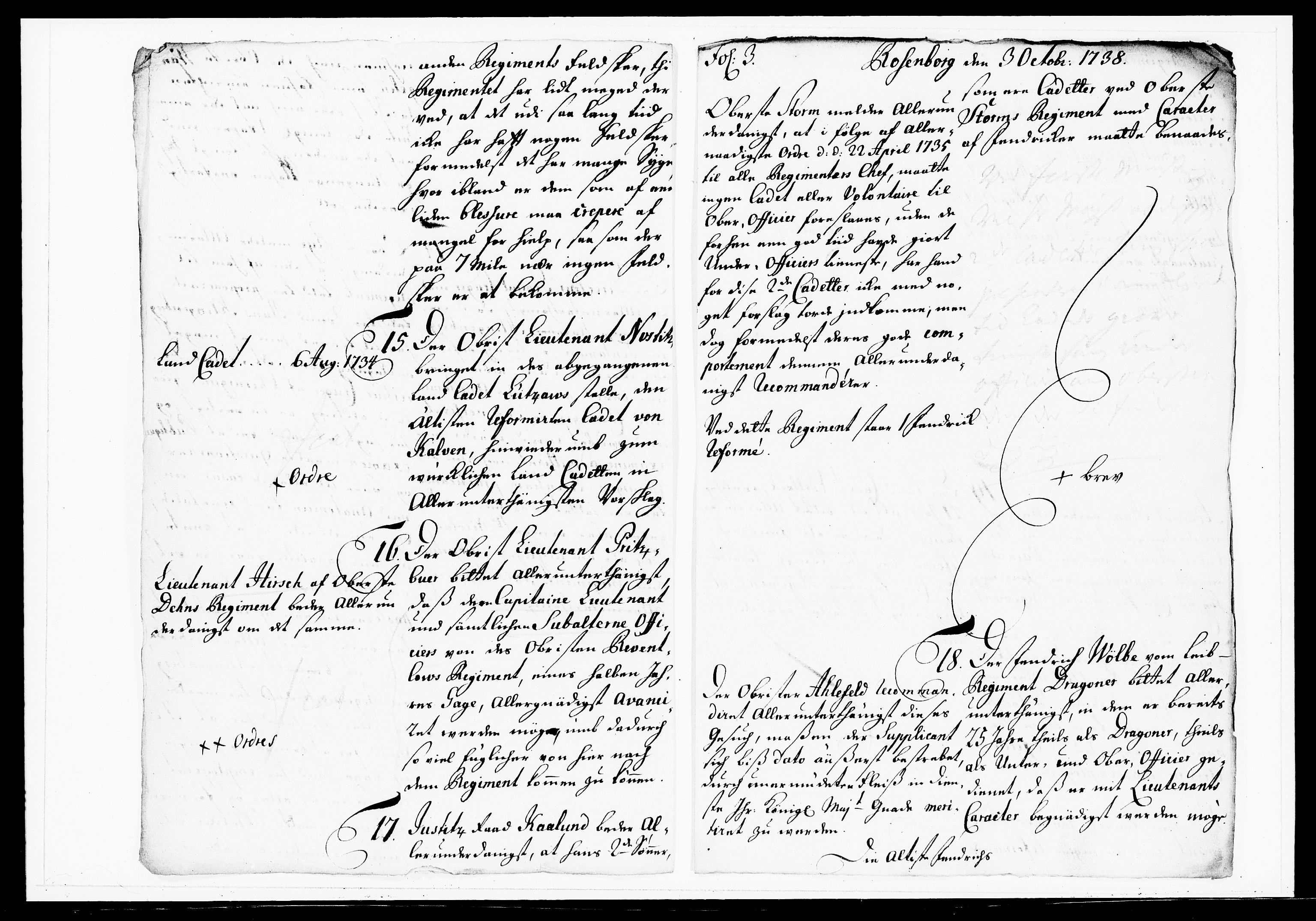 Krigskollegiet, Krigskancelliet, DRA/A-0006/-/1143-1150: Refererede sager, 1738, p. 439