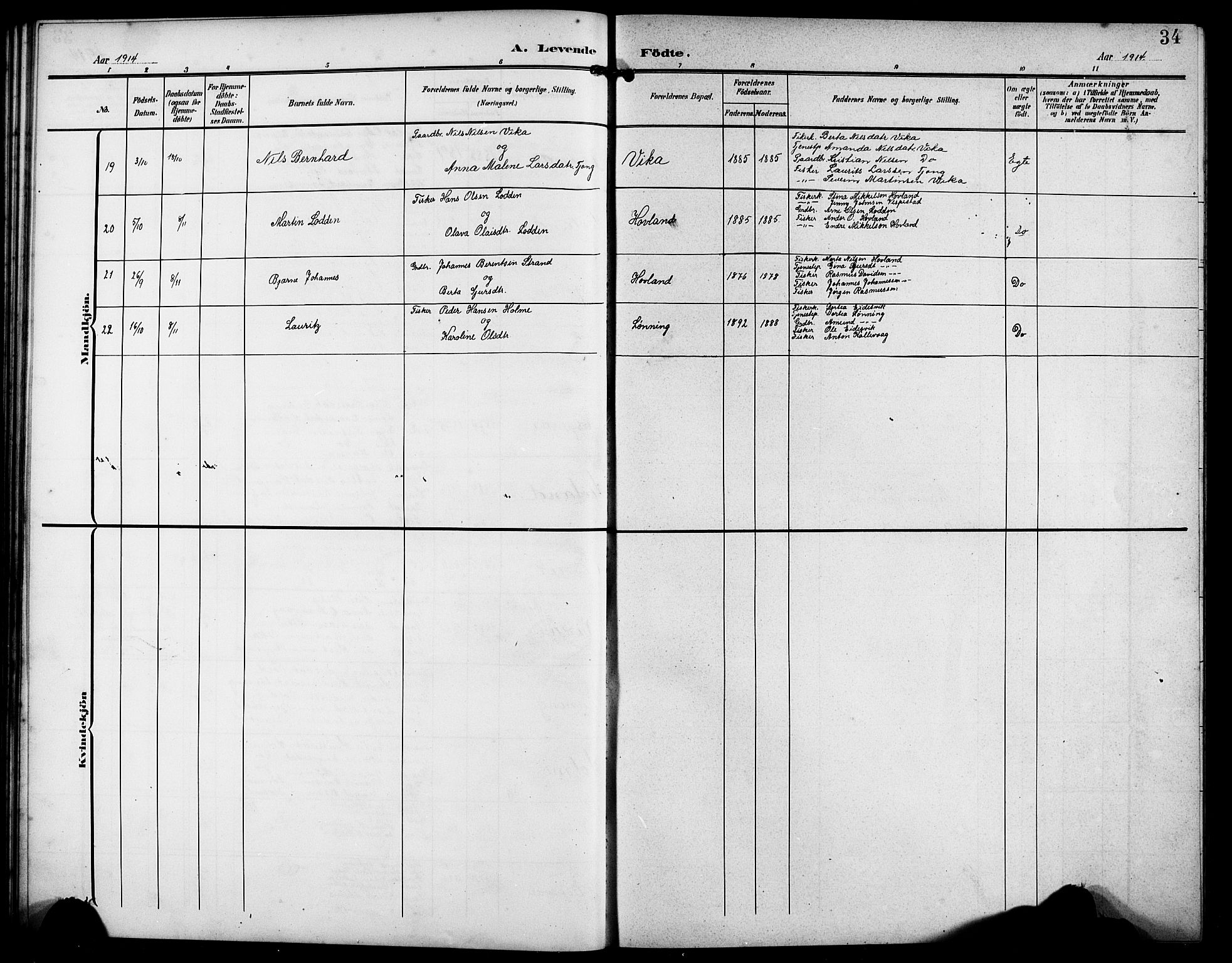 Finnås sokneprestembete, AV/SAB-A-99925/H/Ha/Hab/Habc/L0003: Parish register (copy) no. C 3, 1907-1917, p. 34