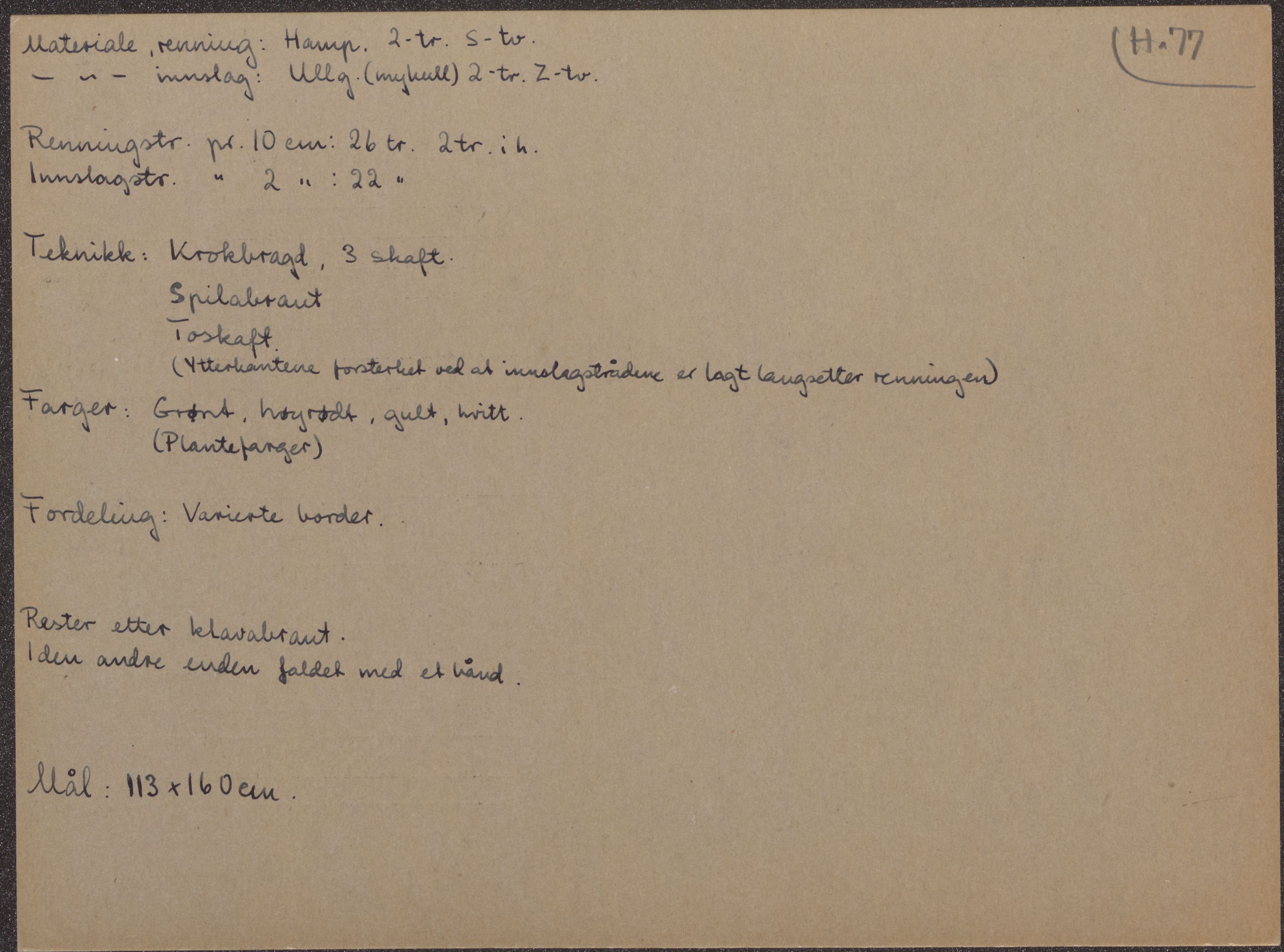 Åkleprosjektet 1957, UMB/A008/F/Fa/L0001/0003: Registreringskort Smettåkle A-H / Smettåkler H, 1957