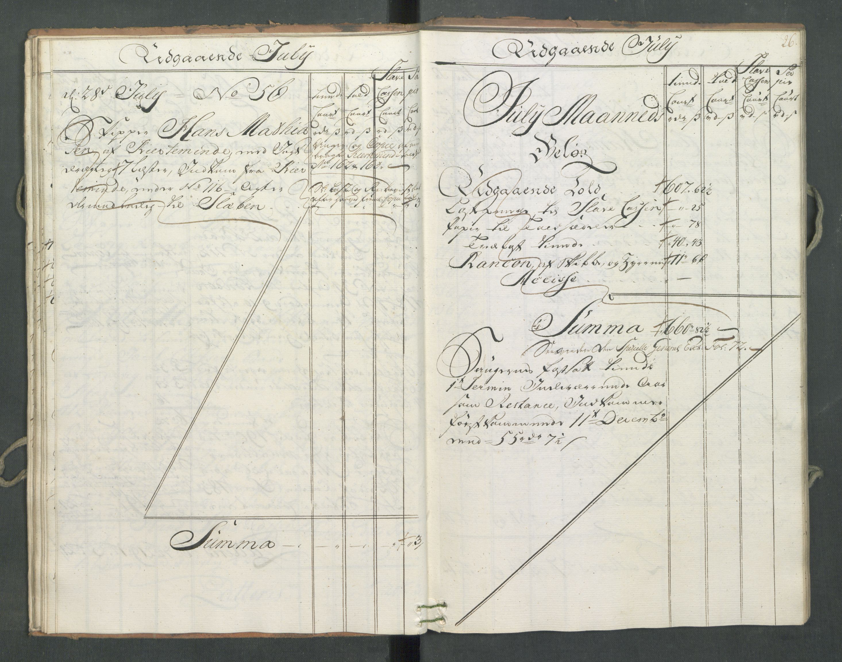 Generaltollkammeret, tollregnskaper, RA/EA-5490/R09/L0034/0001: Tollregnskaper Holmestrand / Utgående hovedtollbok, 1762, p. 25b-26a