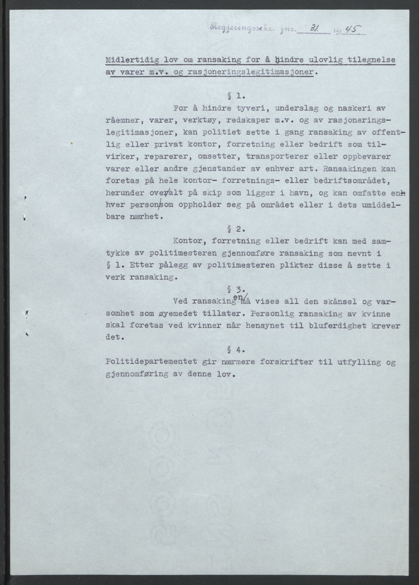 NS-administrasjonen 1940-1945 (Statsrådsekretariatet, de kommisariske statsråder mm), RA/S-4279/D/Db/L0101/0001: -- / Lover og vedtak, 1945, p. 63