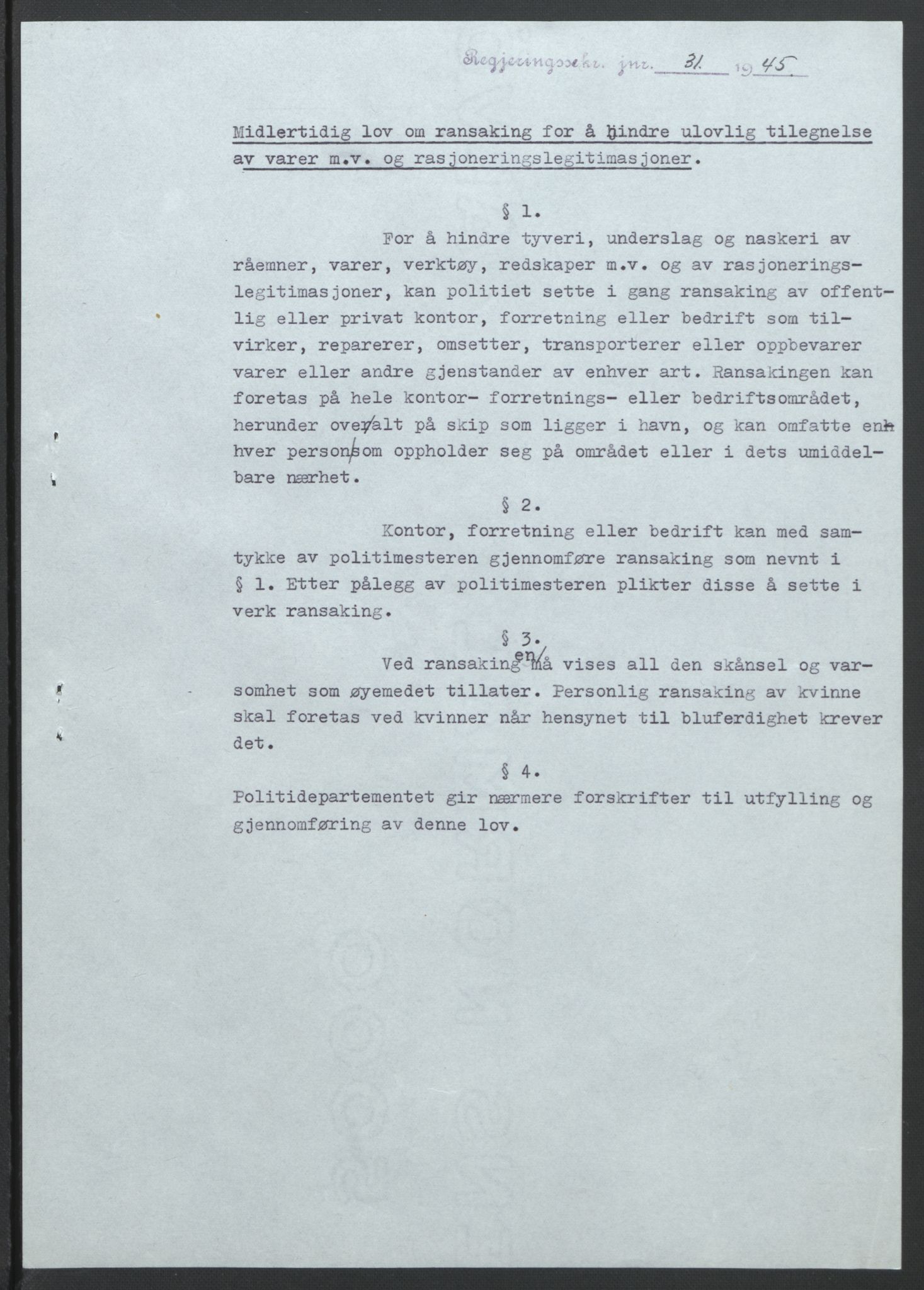 NS-administrasjonen 1940-1945 (Statsrådsekretariatet, de kommisariske statsråder mm), AV/RA-S-4279/D/Db/L0101/0001: -- / Lover og vedtak, 1945, p. 63