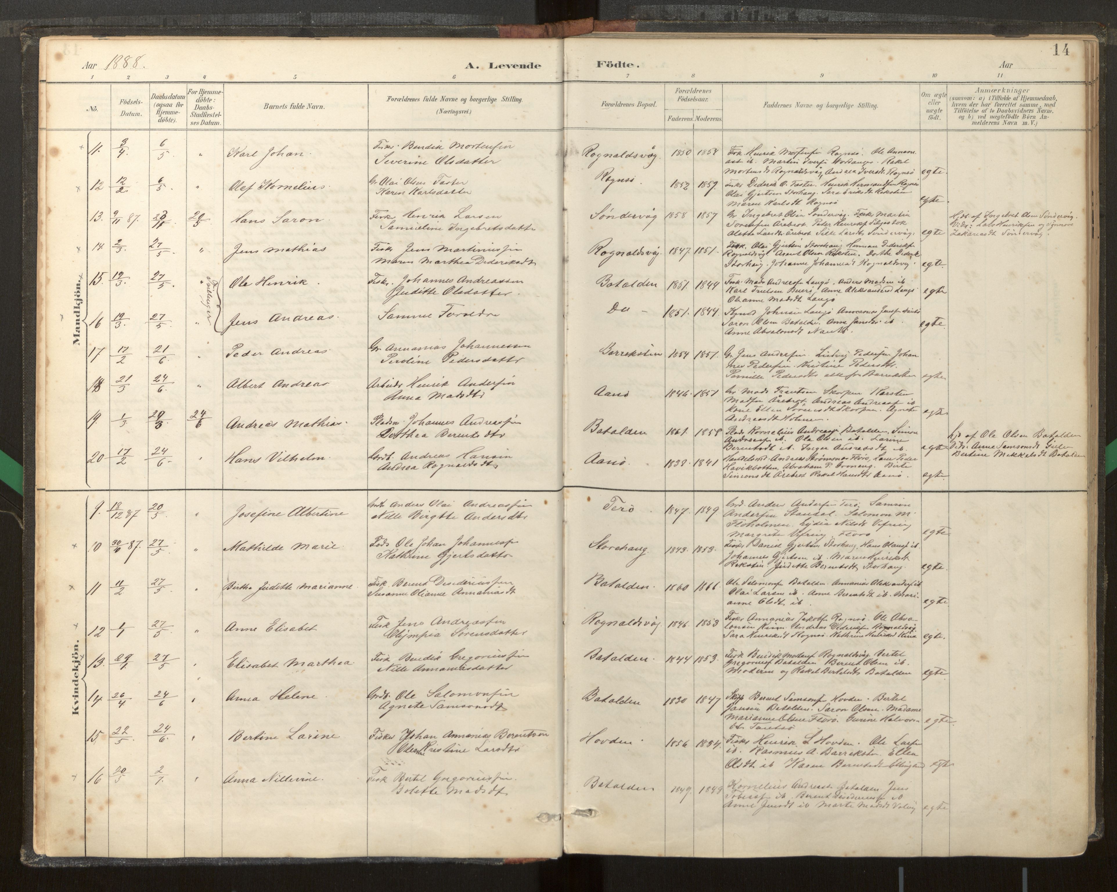 Kinn sokneprestembete, AV/SAB-A-80801/H/Haa/Haab/L0001: Parish register (official) no. B 1, 1886-1921, p. 14