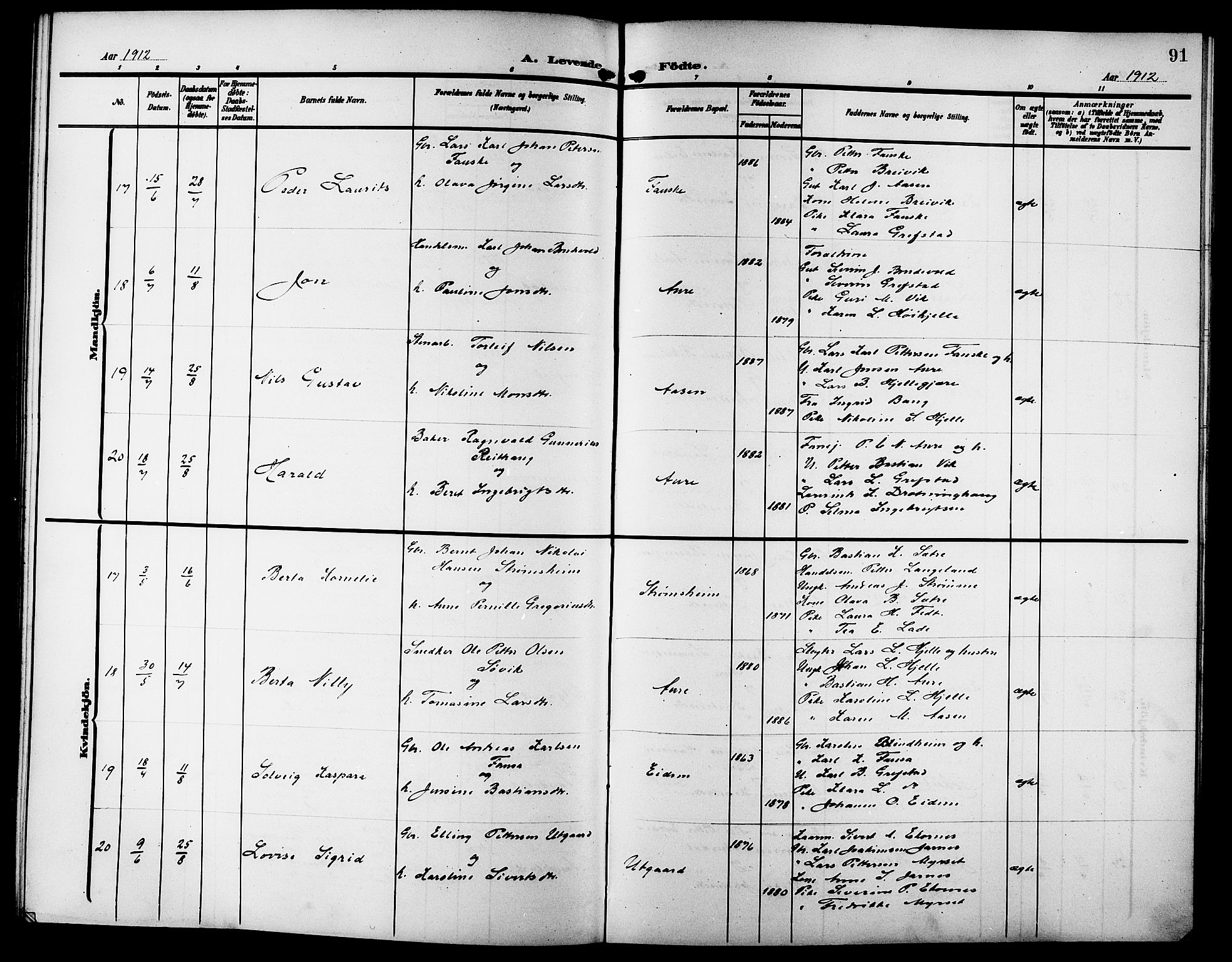 Ministerialprotokoller, klokkerbøker og fødselsregistre - Møre og Romsdal, SAT/A-1454/523/L0341: Parish register (copy) no. 523C04, 1903-1916, p. 91