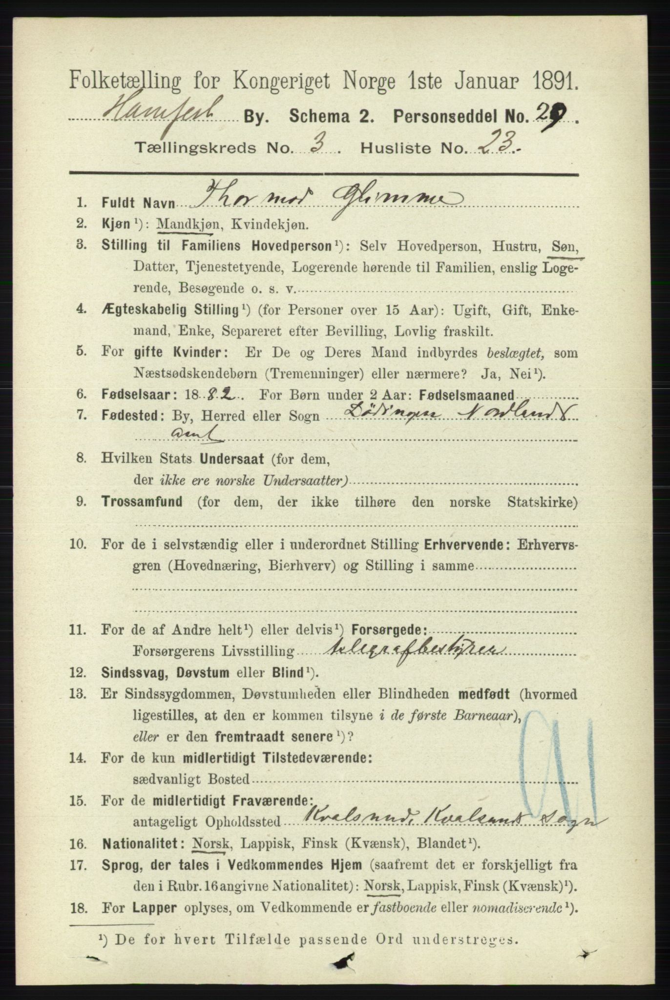 RA, 1891 census for 2001 Hammerfest, 1891, p. 851