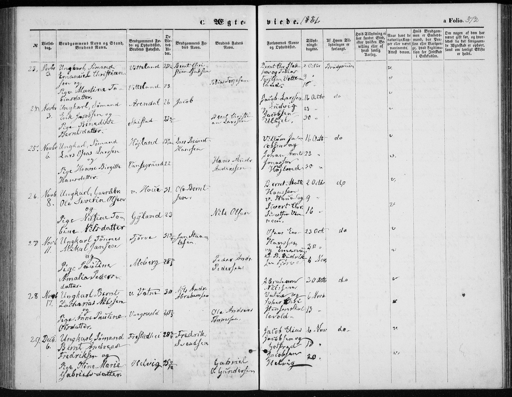 Lista sokneprestkontor, AV/SAK-1111-0027/F/Fb/L0004: Parish register (copy) no. B 4, 1877-1891, p. 372