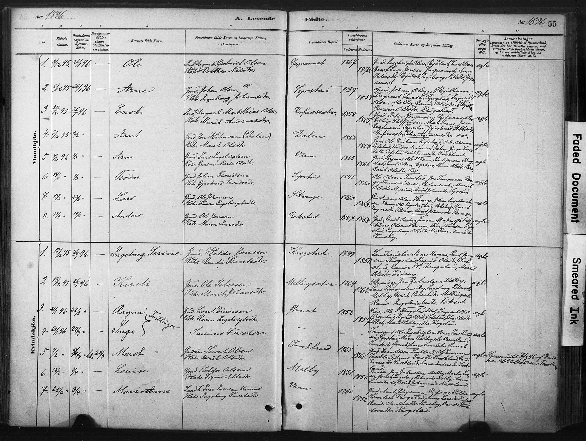 Ministerialprotokoller, klokkerbøker og fødselsregistre - Sør-Trøndelag, SAT/A-1456/667/L0795: Parish register (official) no. 667A03, 1879-1907, p. 55