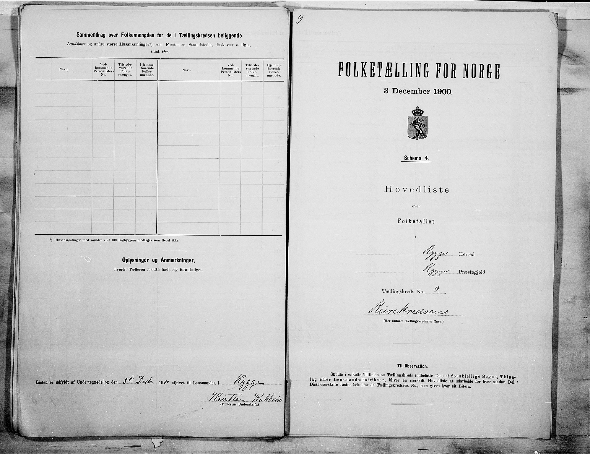 SAO, 1900 census for Rygge, 1900, p. 20