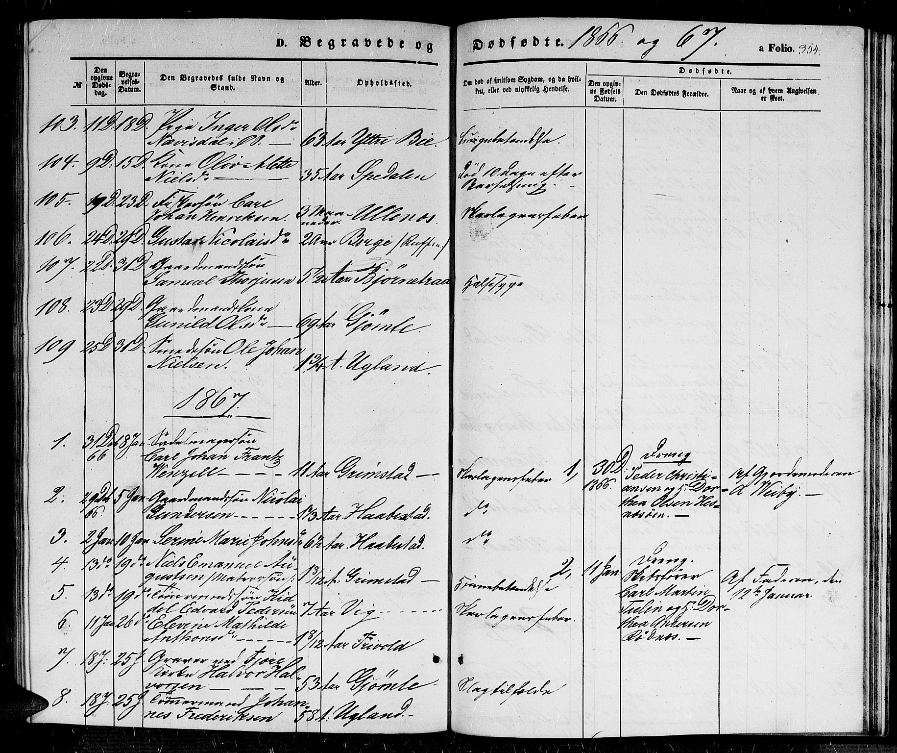 Fjære sokneprestkontor, SAK/1111-0011/F/Fb/L0008: Parish register (copy) no. B 8, 1854-1867, p. 354