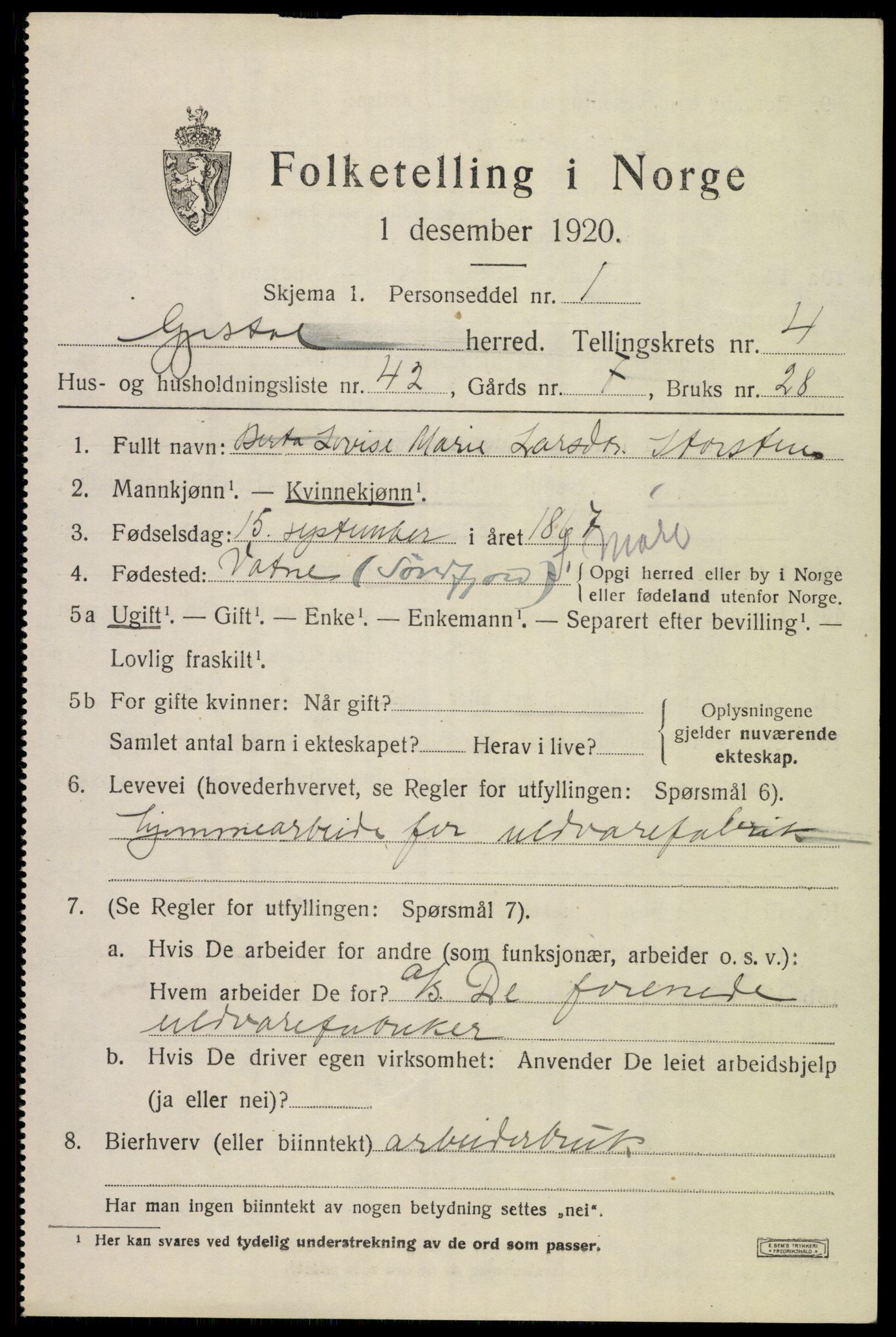 SAST, 1920 census for Gjesdal, 1920, p. 3098