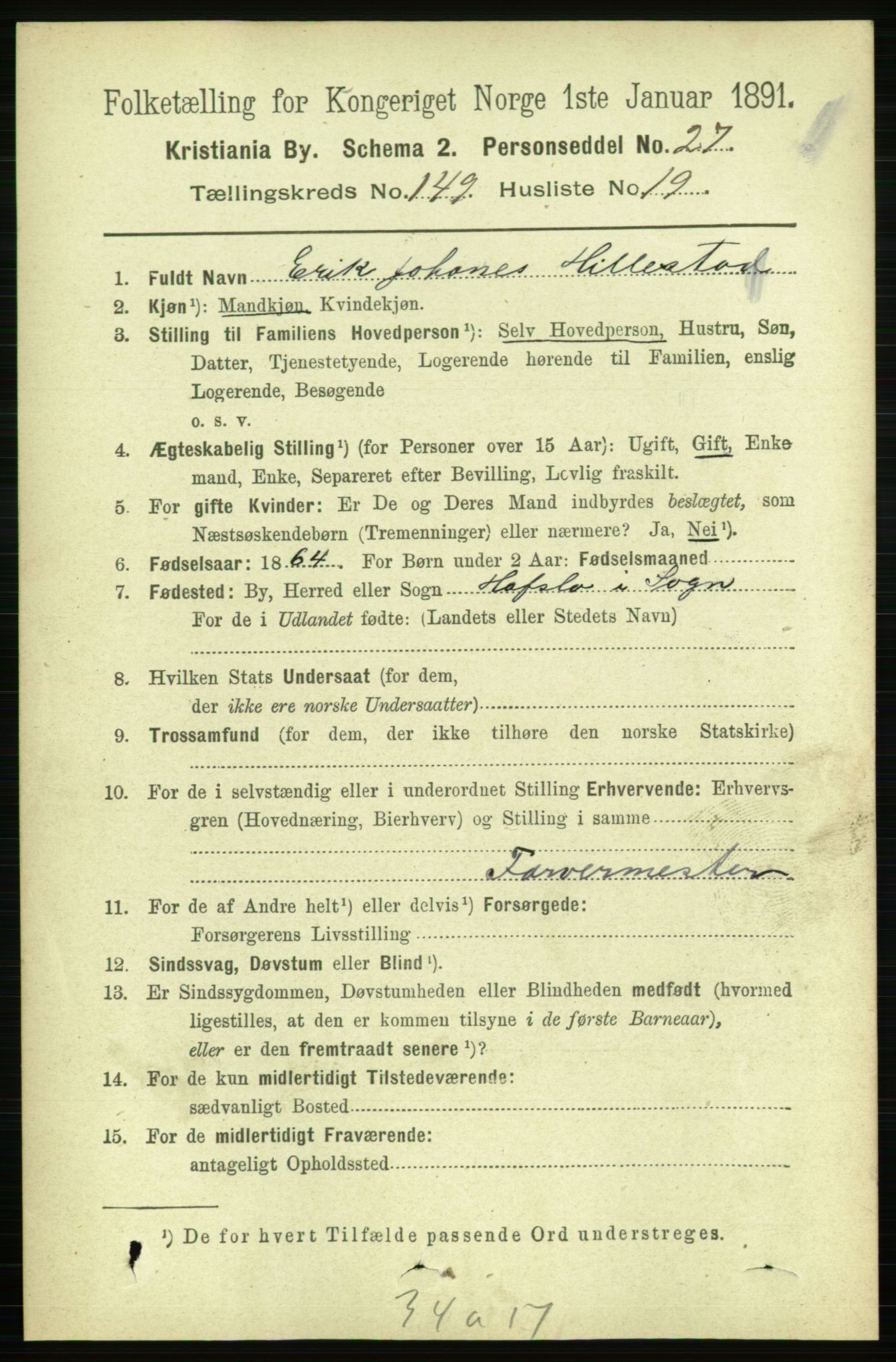 RA, 1891 census for 0301 Kristiania, 1891, p. 83548