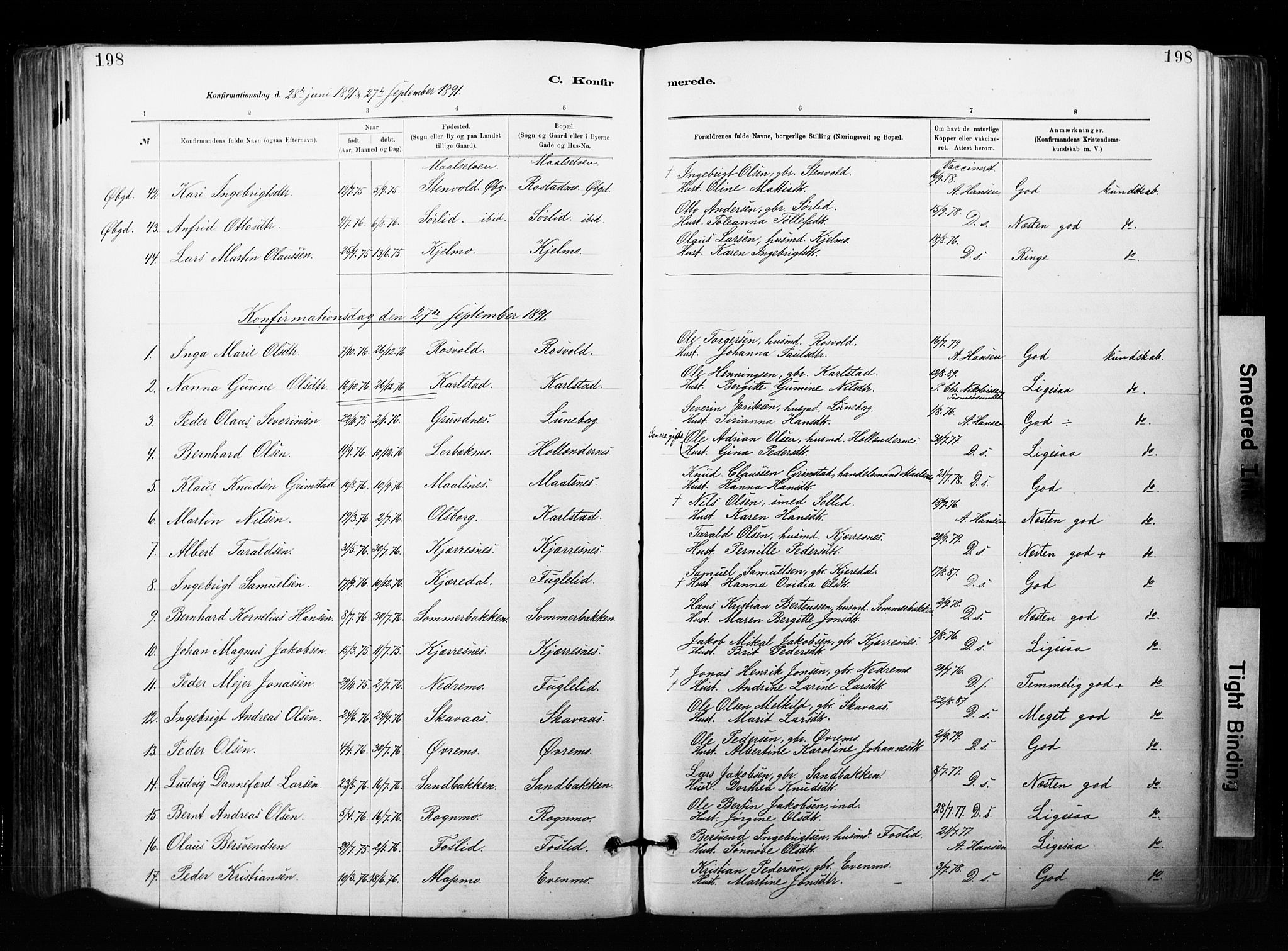 Målselv sokneprestembete, SATØ/S-1311/G/Ga/Gaa/L0007kirke: Parish register (official) no. 7, 1884-1903, p. 198