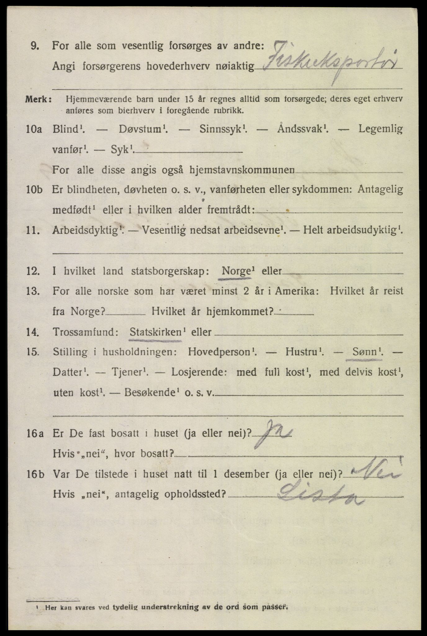 SAK, 1920 census for Spangereid, 1920, p. 3484