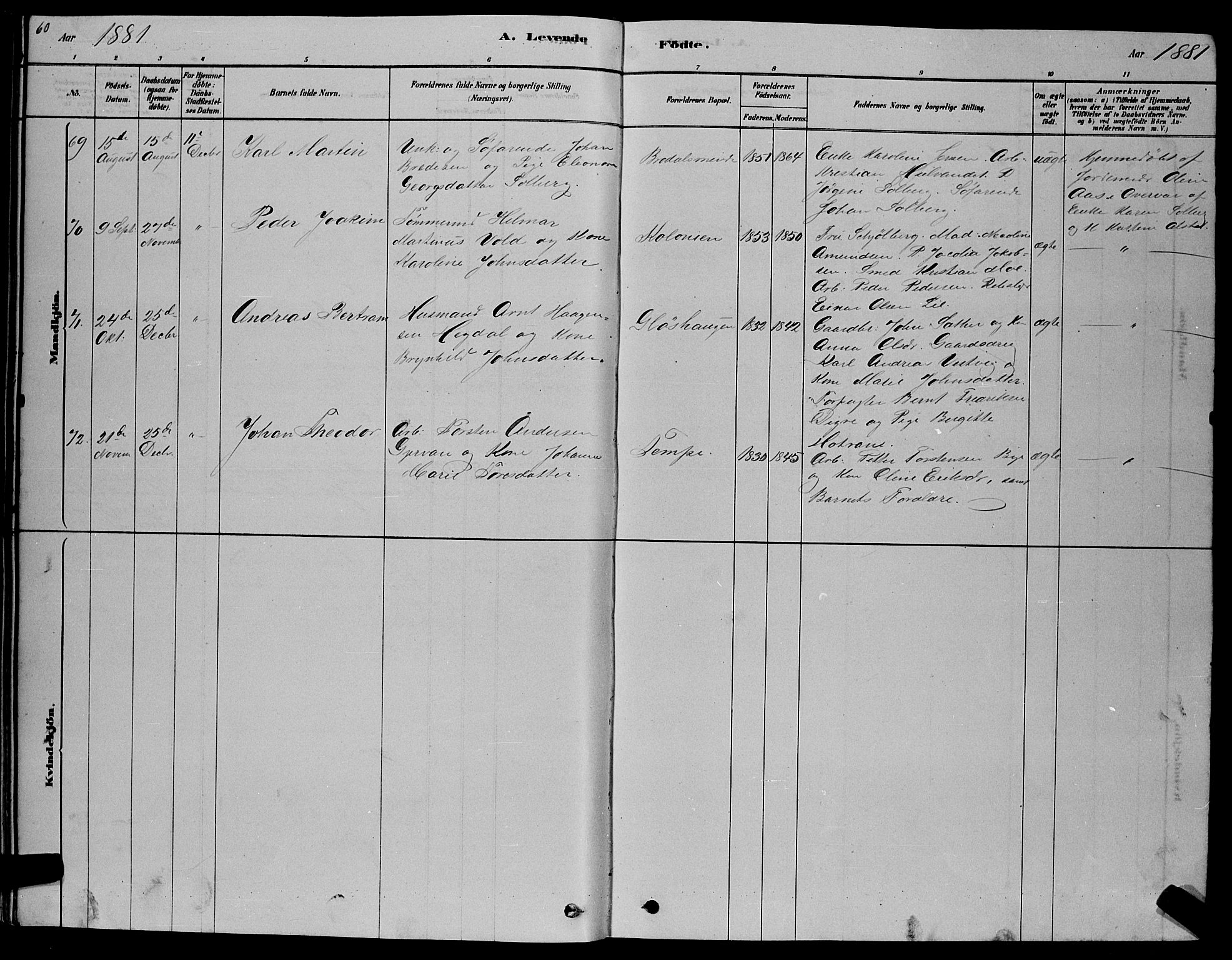 Ministerialprotokoller, klokkerbøker og fødselsregistre - Sør-Trøndelag, SAT/A-1456/606/L0312: Parish register (copy) no. 606C08, 1878-1894, p. 60