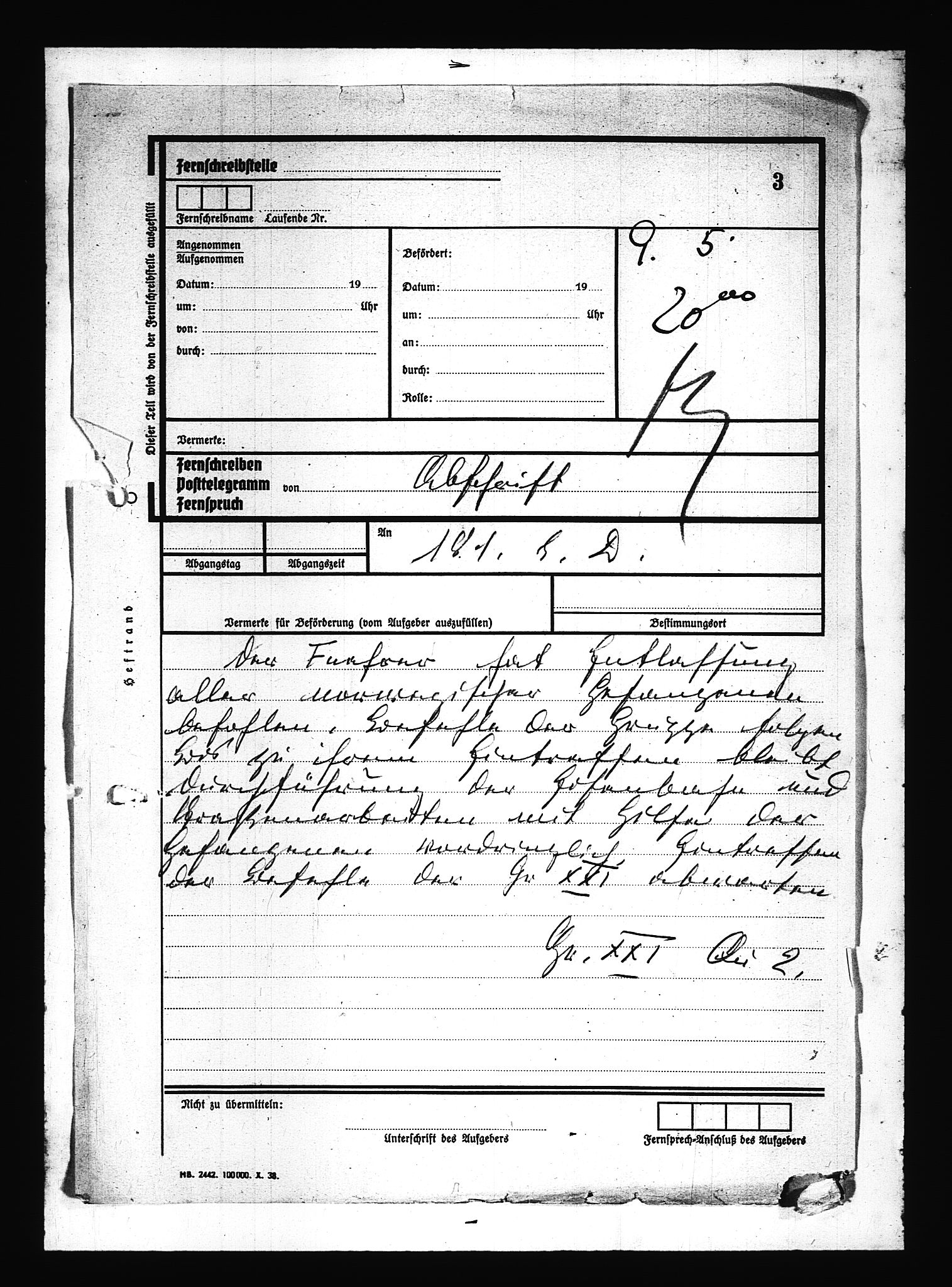 Documents Section, RA/RAFA-2200/V/L0080: Amerikansk mikrofilm "Captured German Documents".
Box No. 719.  FKA jnr. 619/1954., 1940, p. 149