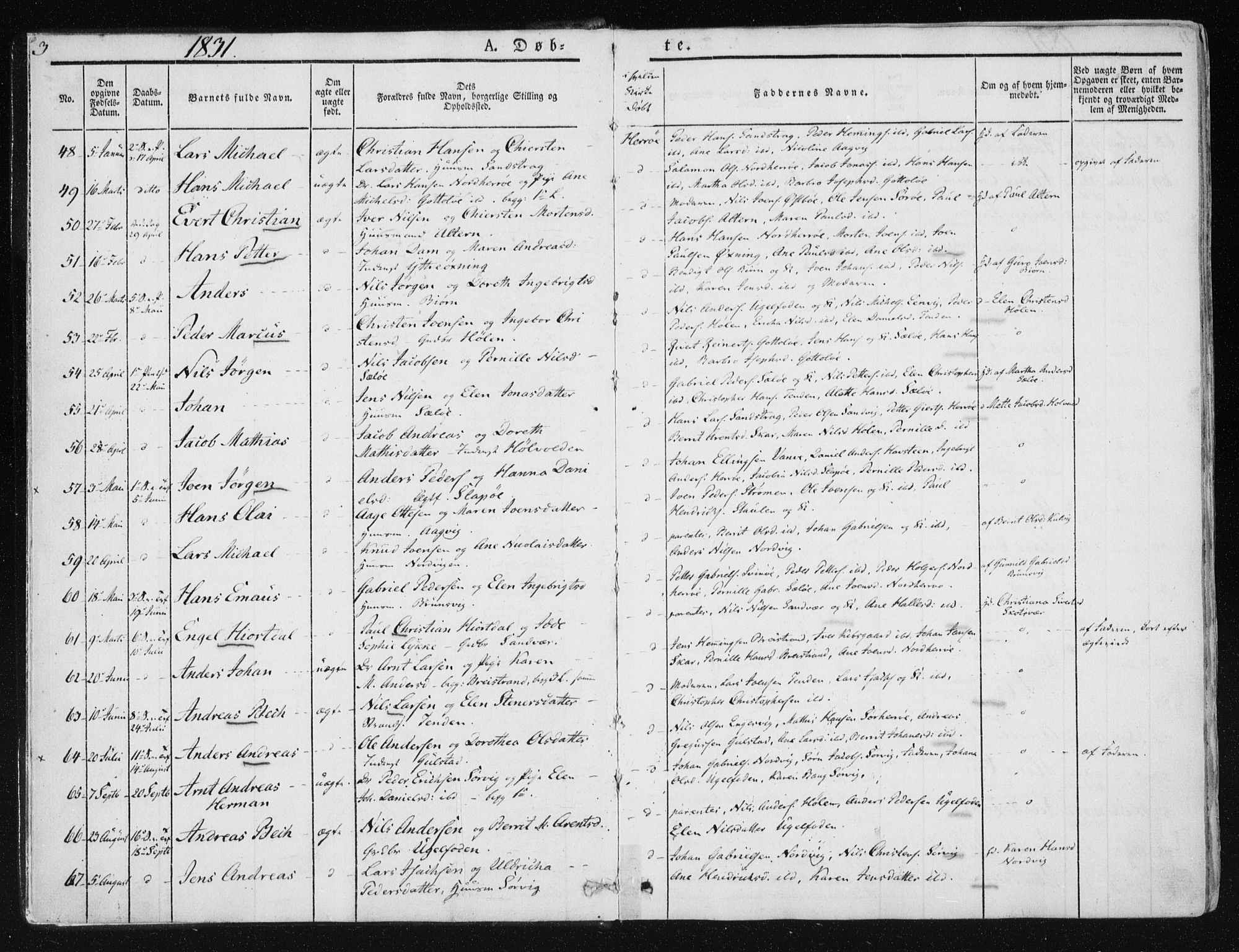 Ministerialprotokoller, klokkerbøker og fødselsregistre - Nordland, AV/SAT-A-1459/830/L0446: Parish register (official) no. 830A10, 1831-1865, p. 3