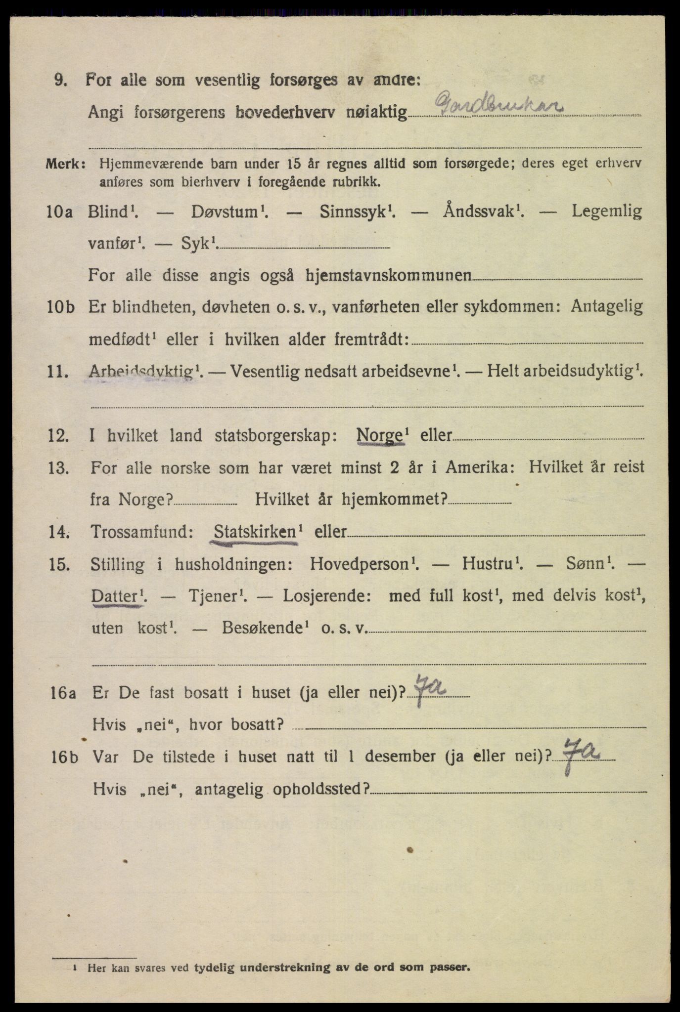 SAK, 1920 census for Øvre Sirdal, 1920, p. 1186