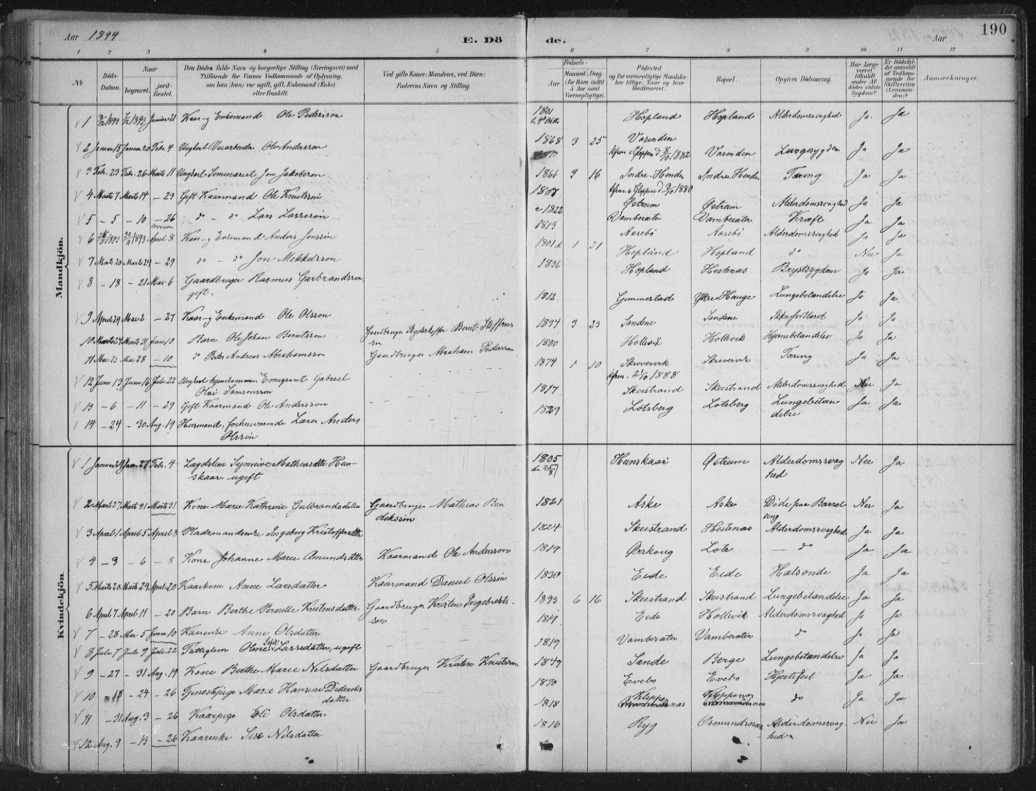 Gloppen sokneprestembete, AV/SAB-A-80101/H/Haa/Haab/L0001: Parish register (official) no. B  1, 1885-1905, p. 190